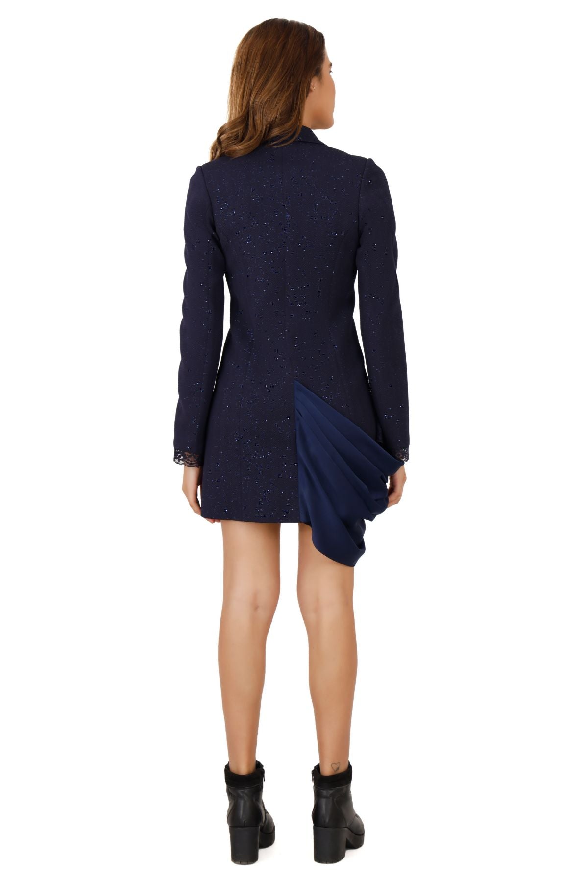 Midnight Blue Shimmer Draped Blazer Dress