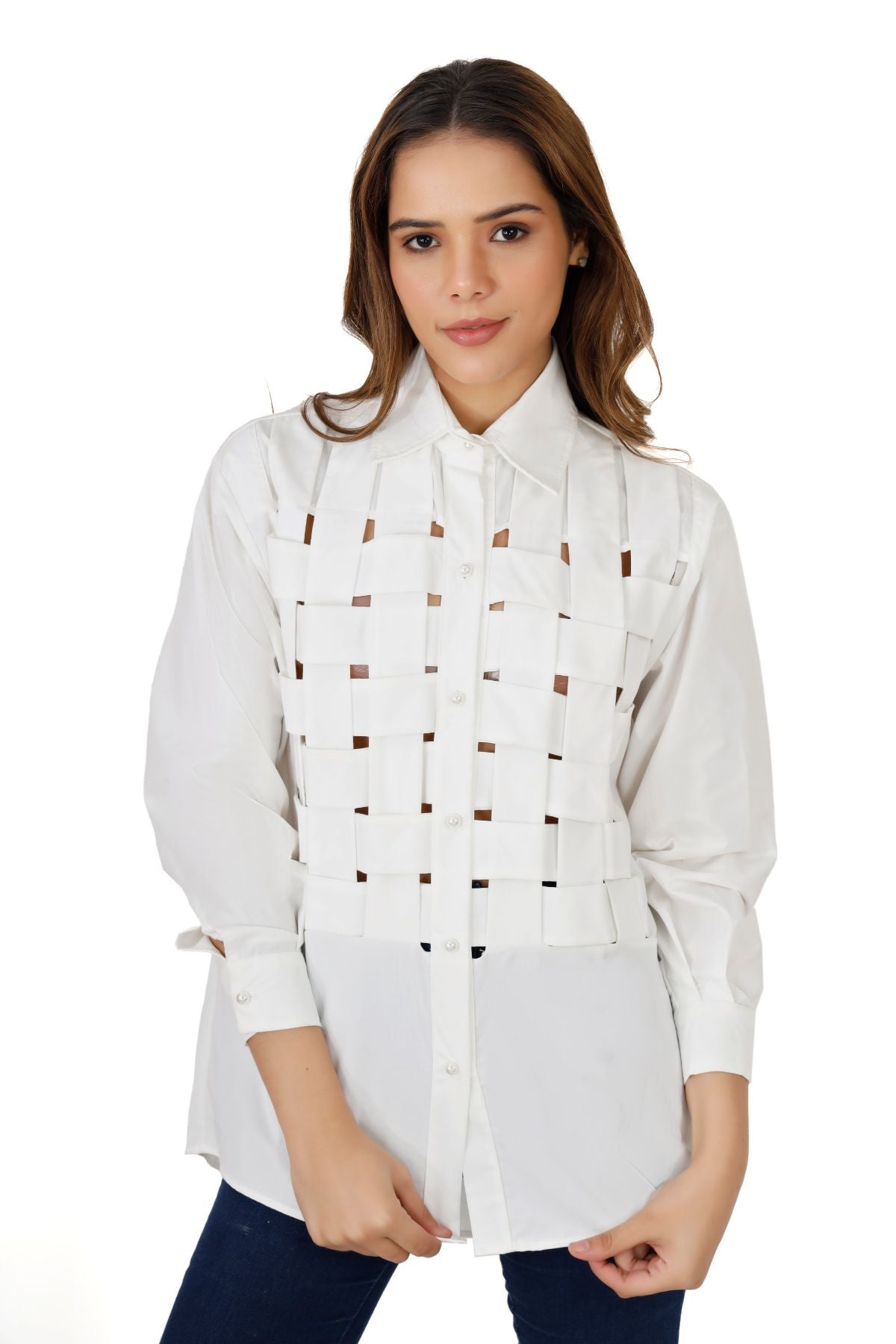White Deconstructed Criss Cross Shirt