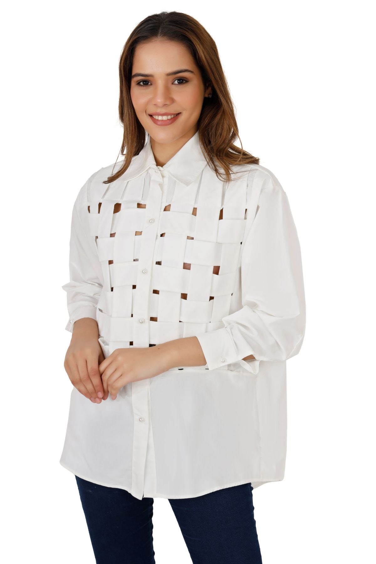 White Deconstructed Criss Cross Shirt