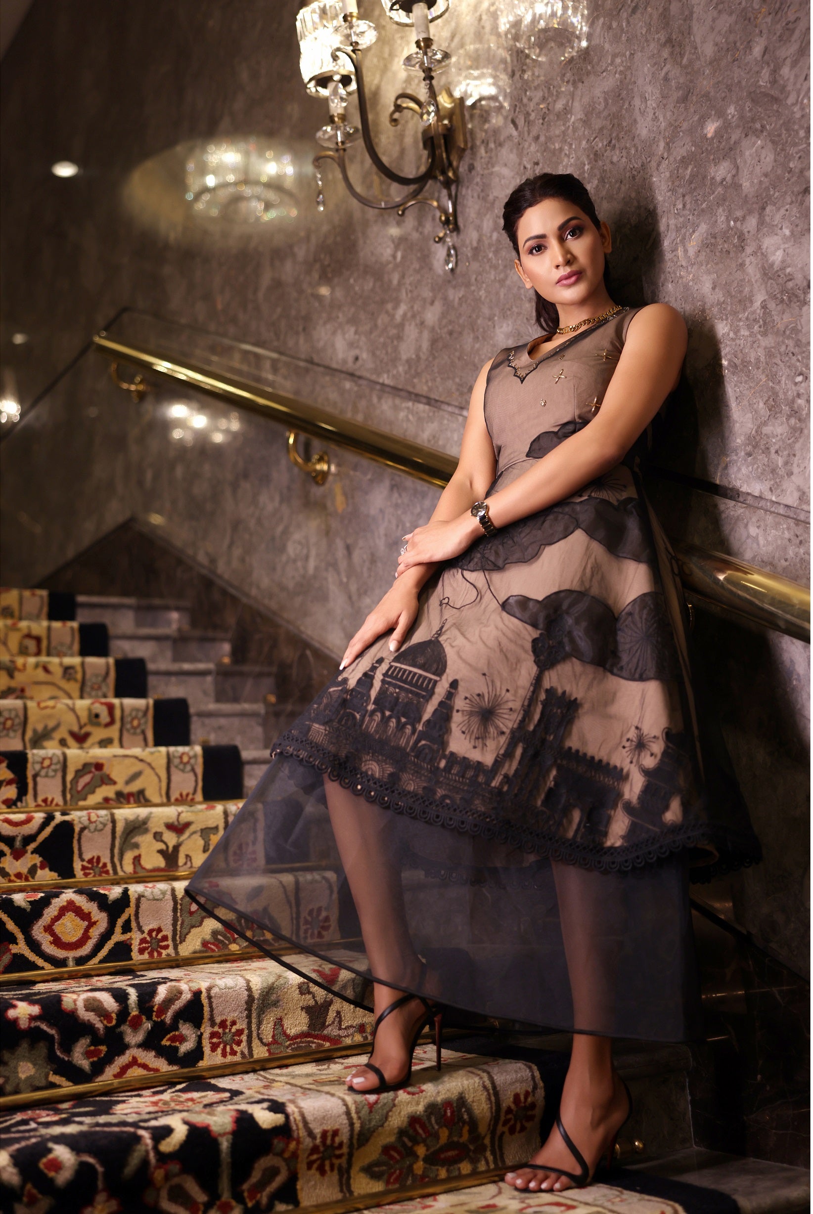 Empire Waist Midi with Architectural Embroidery