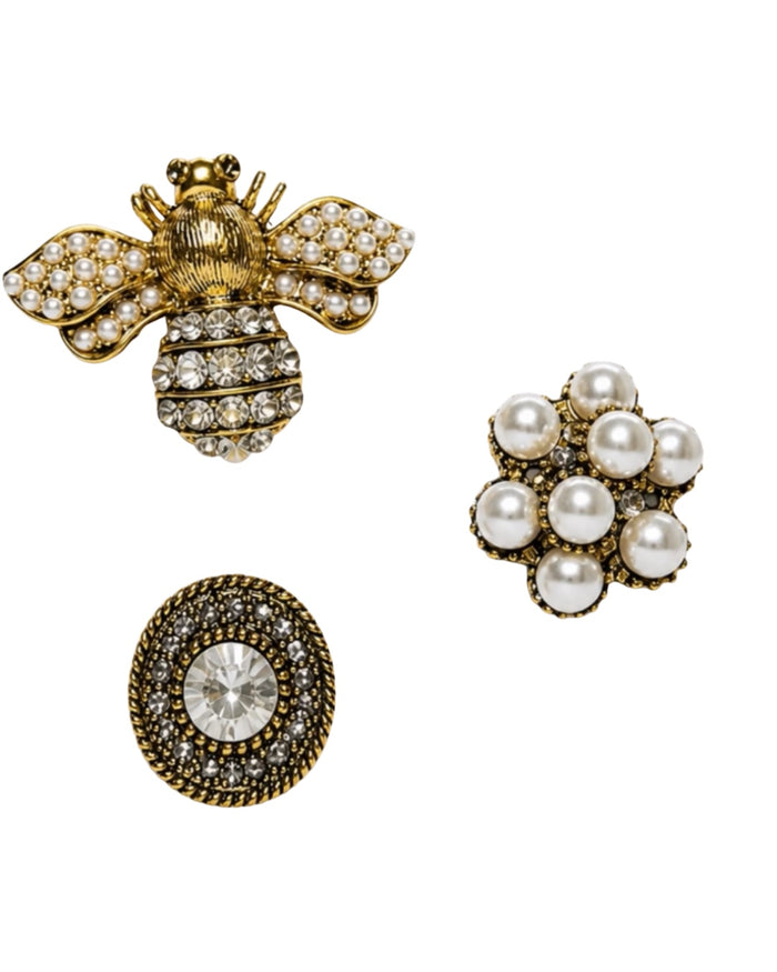 Regal Bee & Pearl Brooch Set