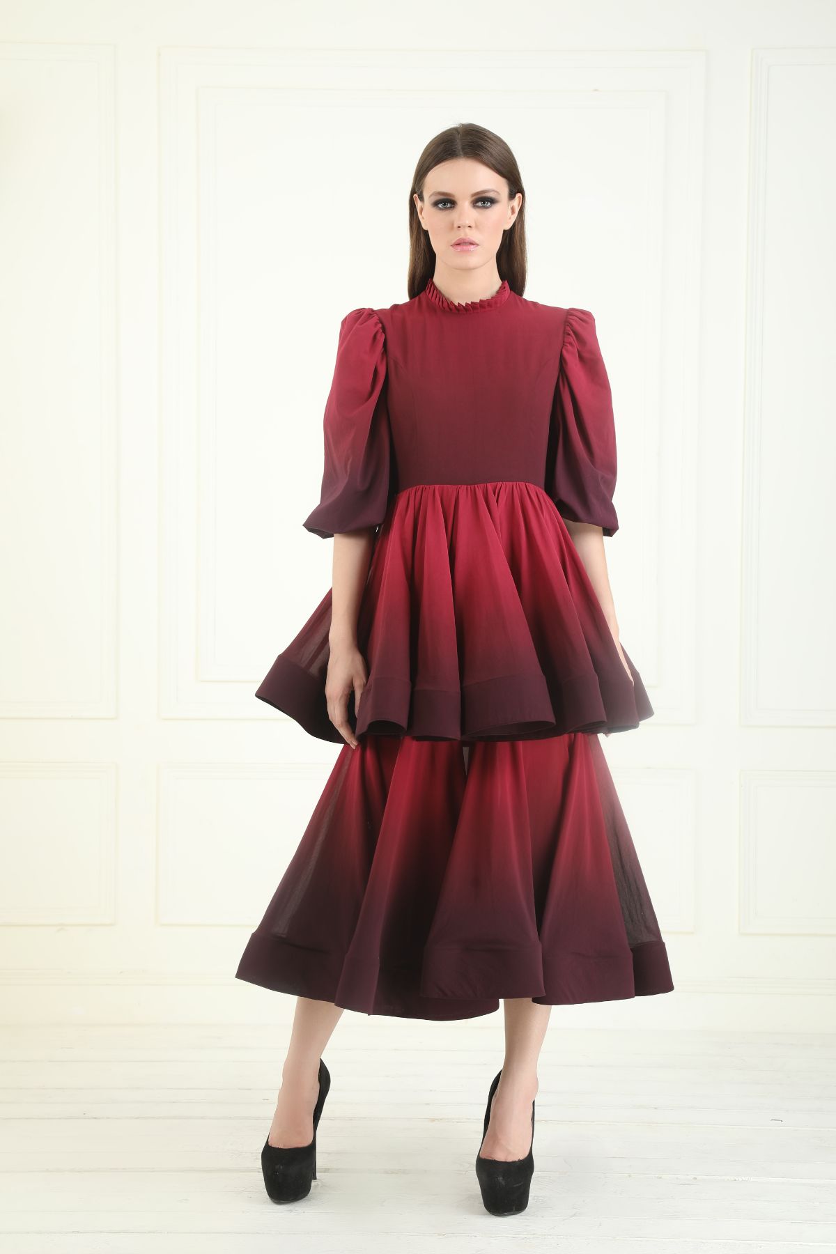 Tiered Ombre Midi - Wine Red