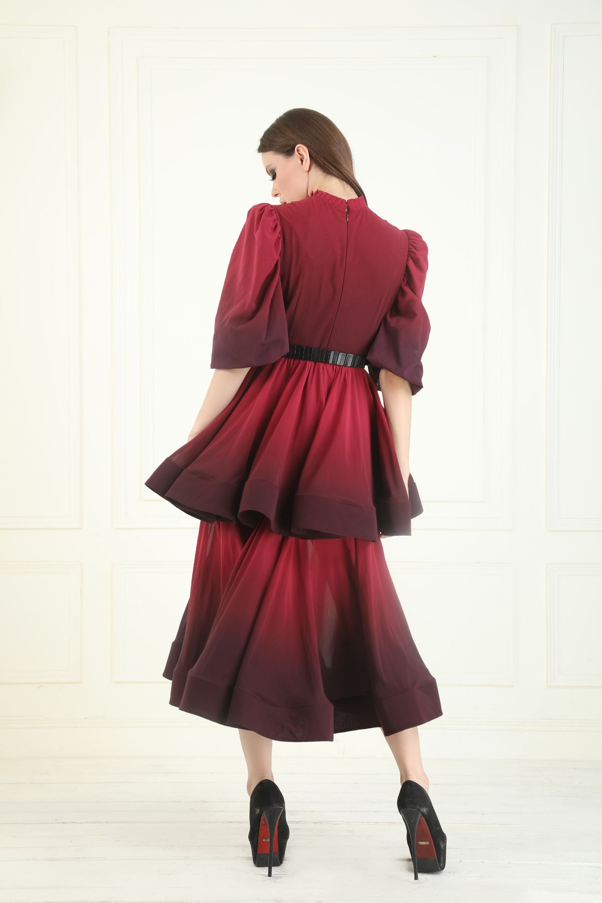 Tiered Ombre Midi - Wine Red