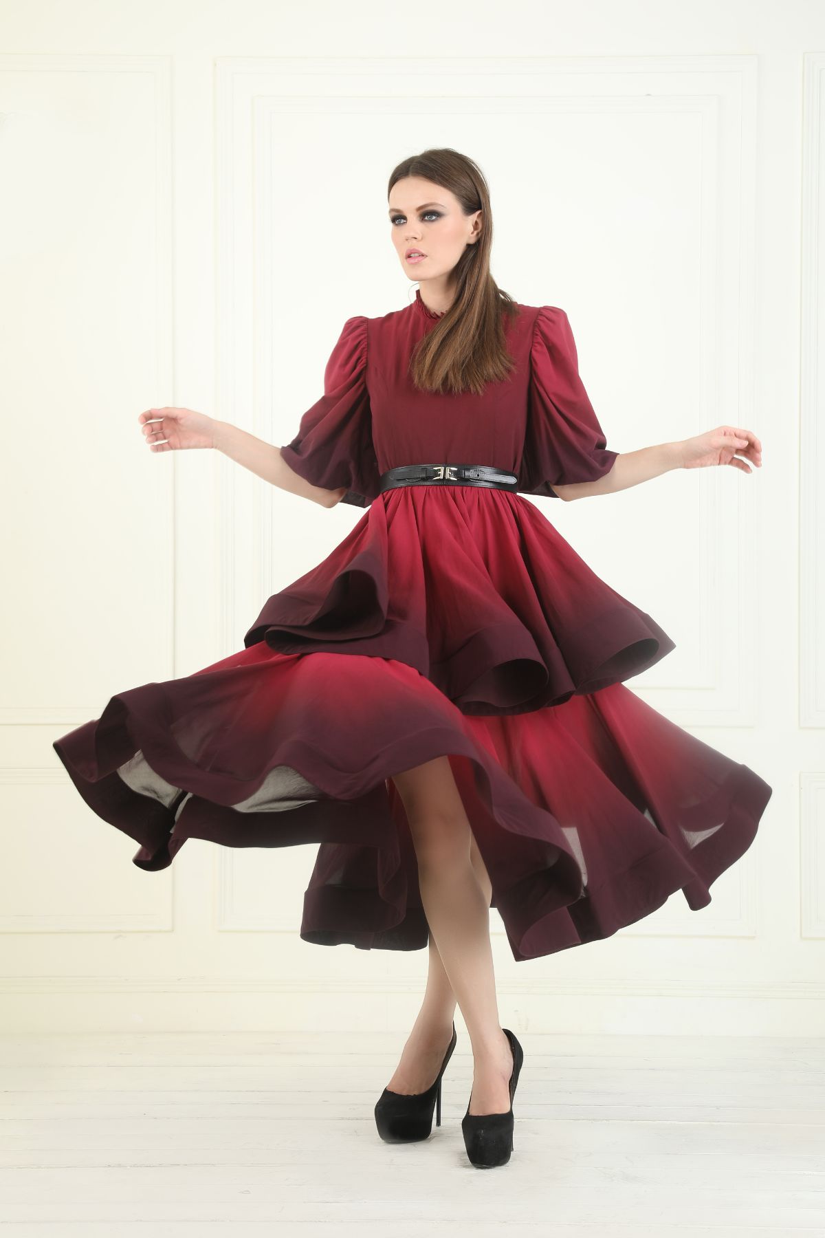 Tiered Ombre Midi - Wine Red