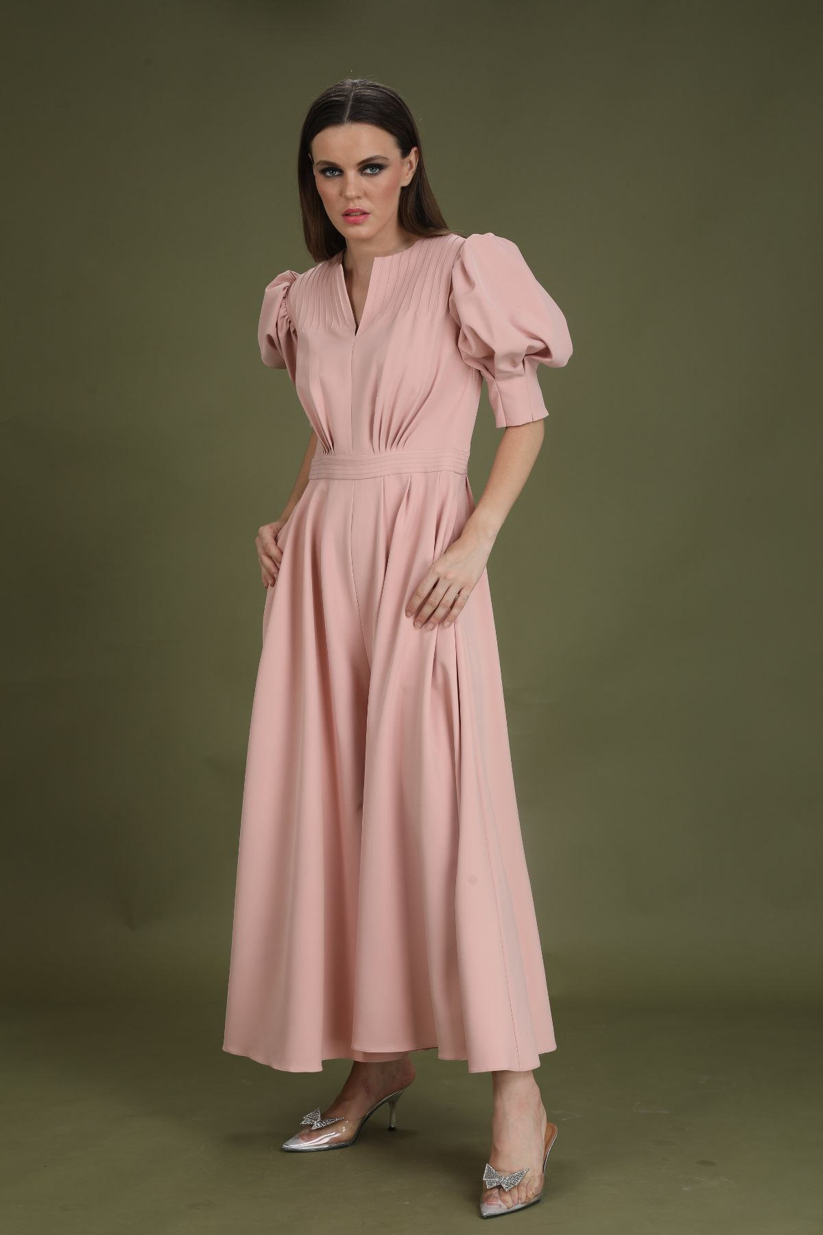 Pink Puff Sleeve Wide Leg Jumpsuit