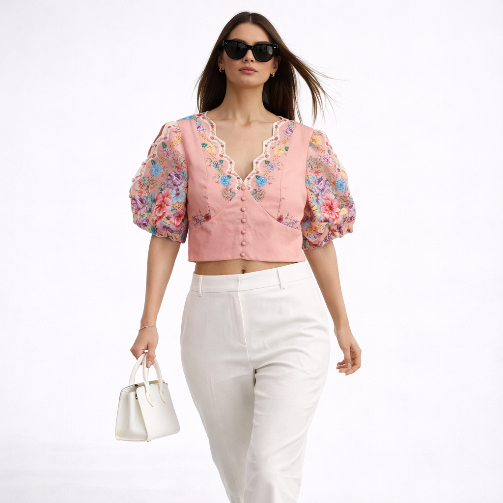 Peach Floral Crop Top