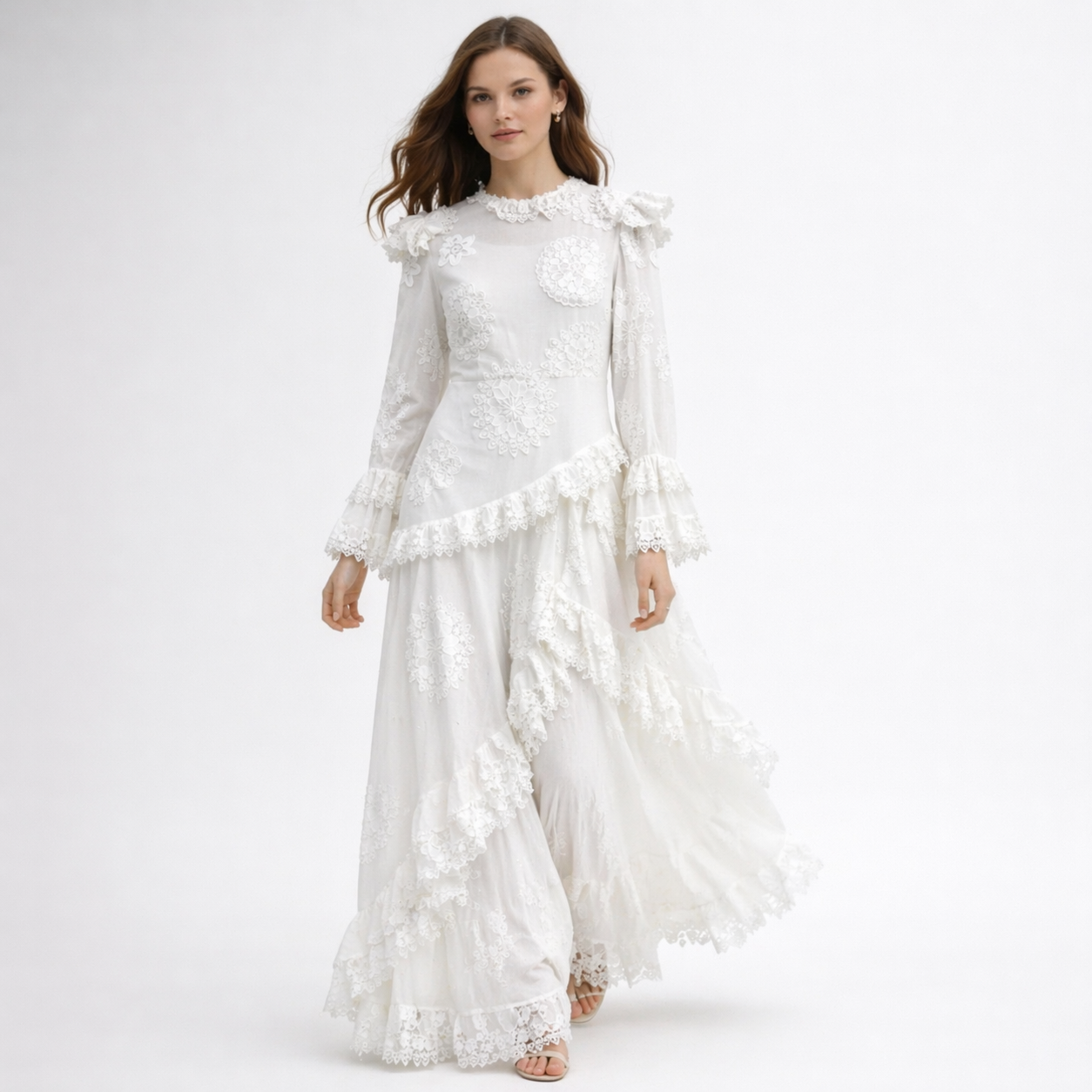 High  Neck Lace Panel Maxi Dress