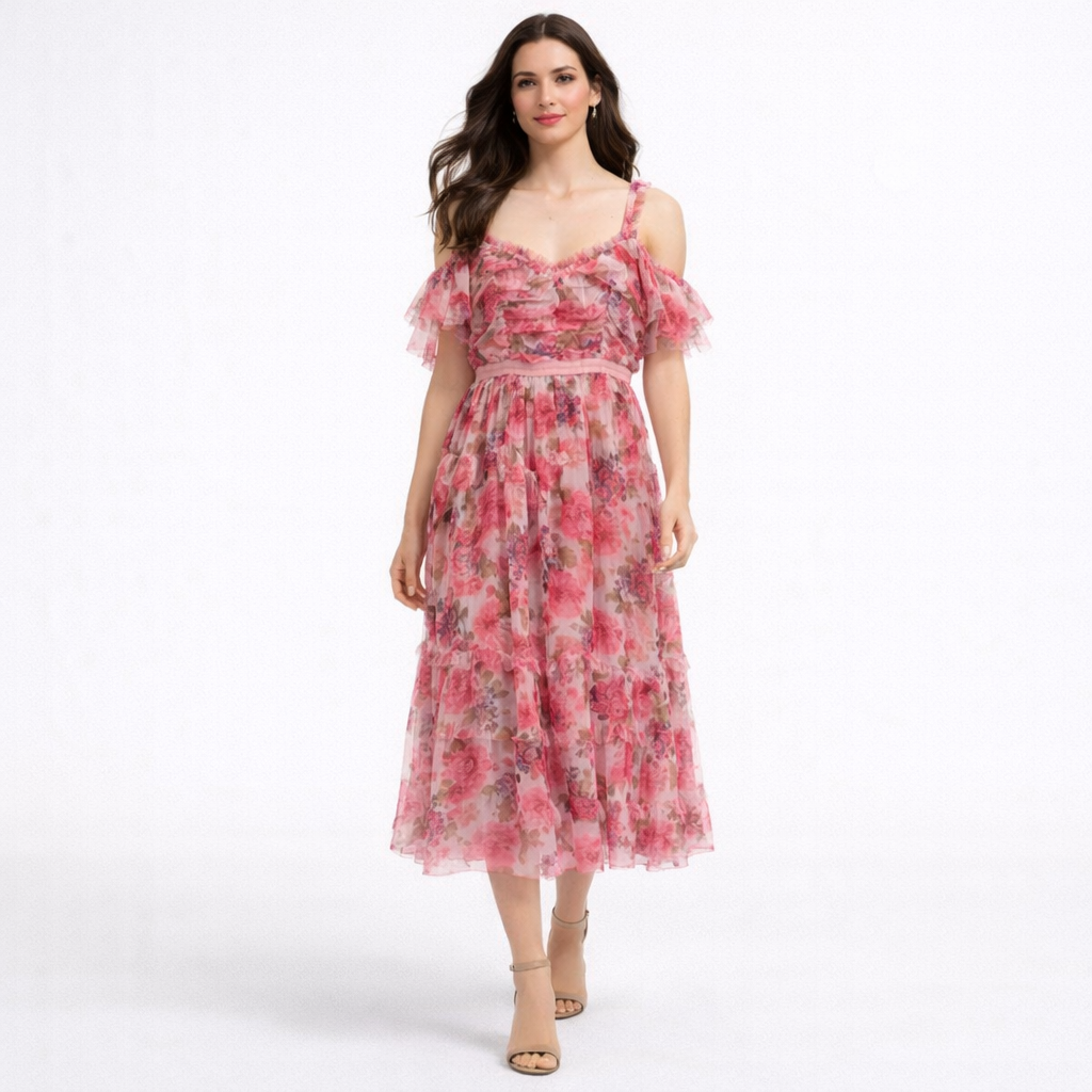 Blush Bloom Ruffle Midi Dress
