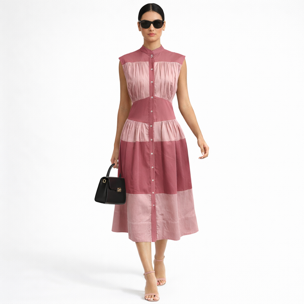 2 tone sleeveless long shirt dress