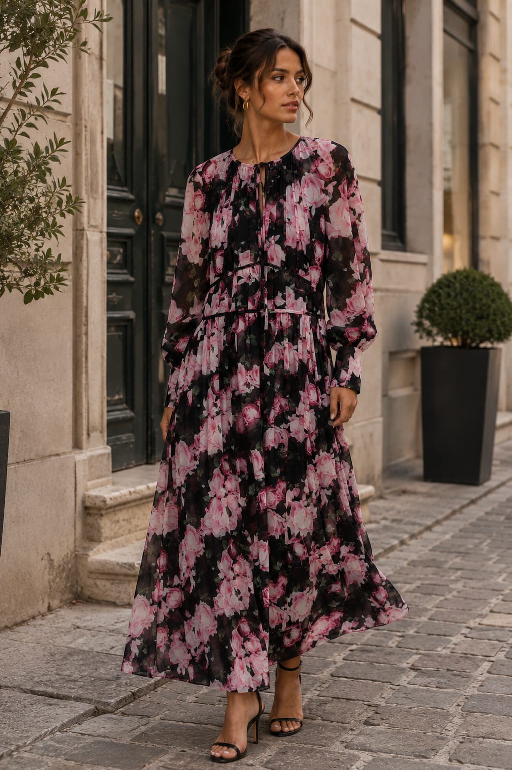 ROSE NOIR TIERED LONG MAXI DRESS