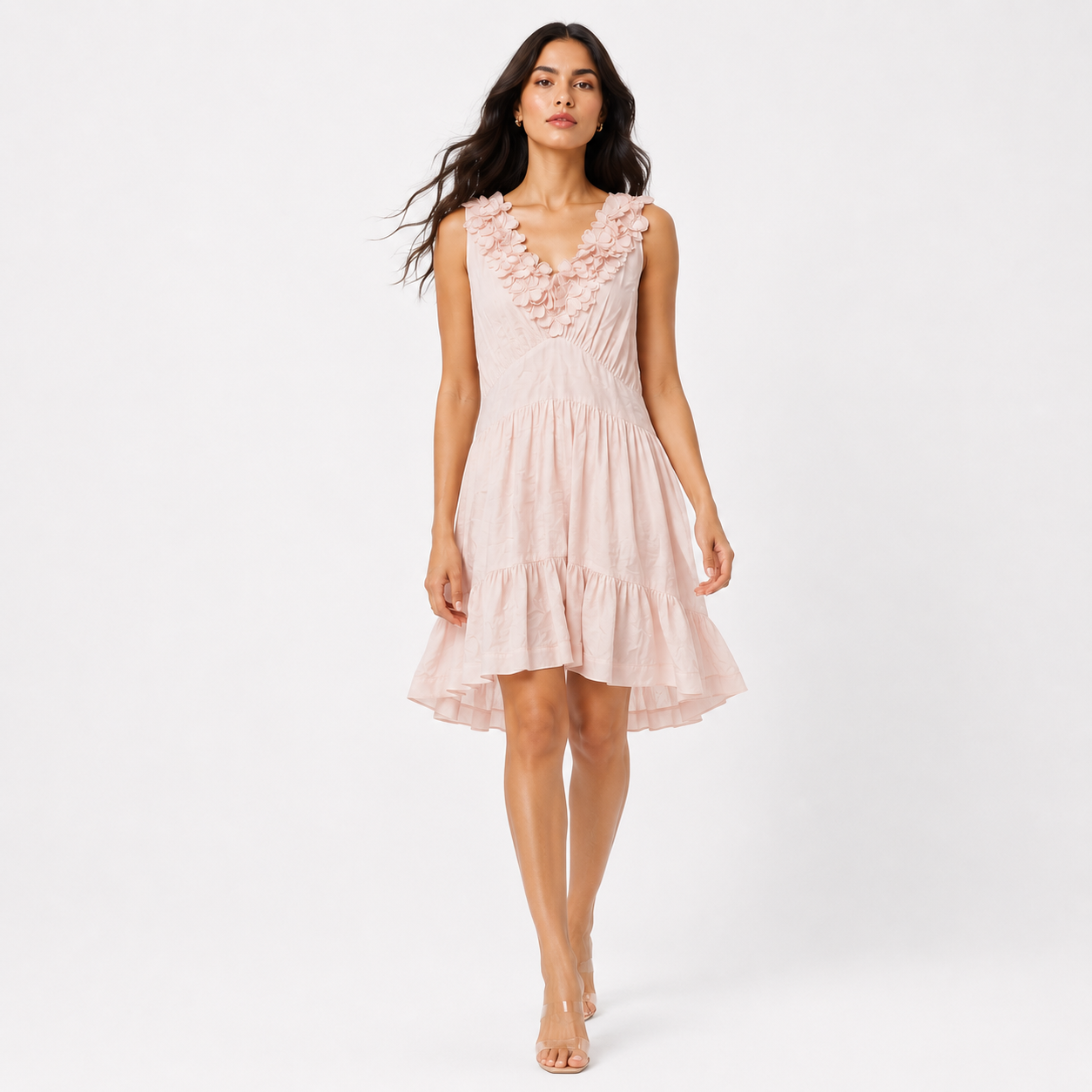 BLUSH PETAL TIERED MINI DRESS