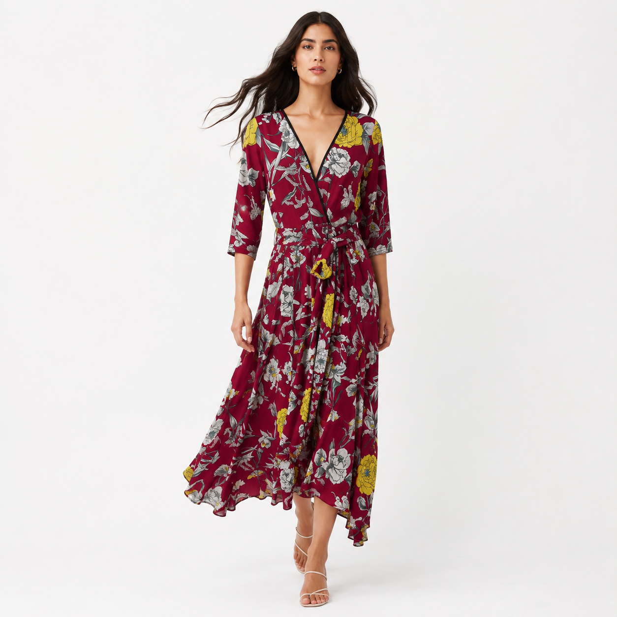 CRIMSON BLOOM WRAP MAXI DRESS