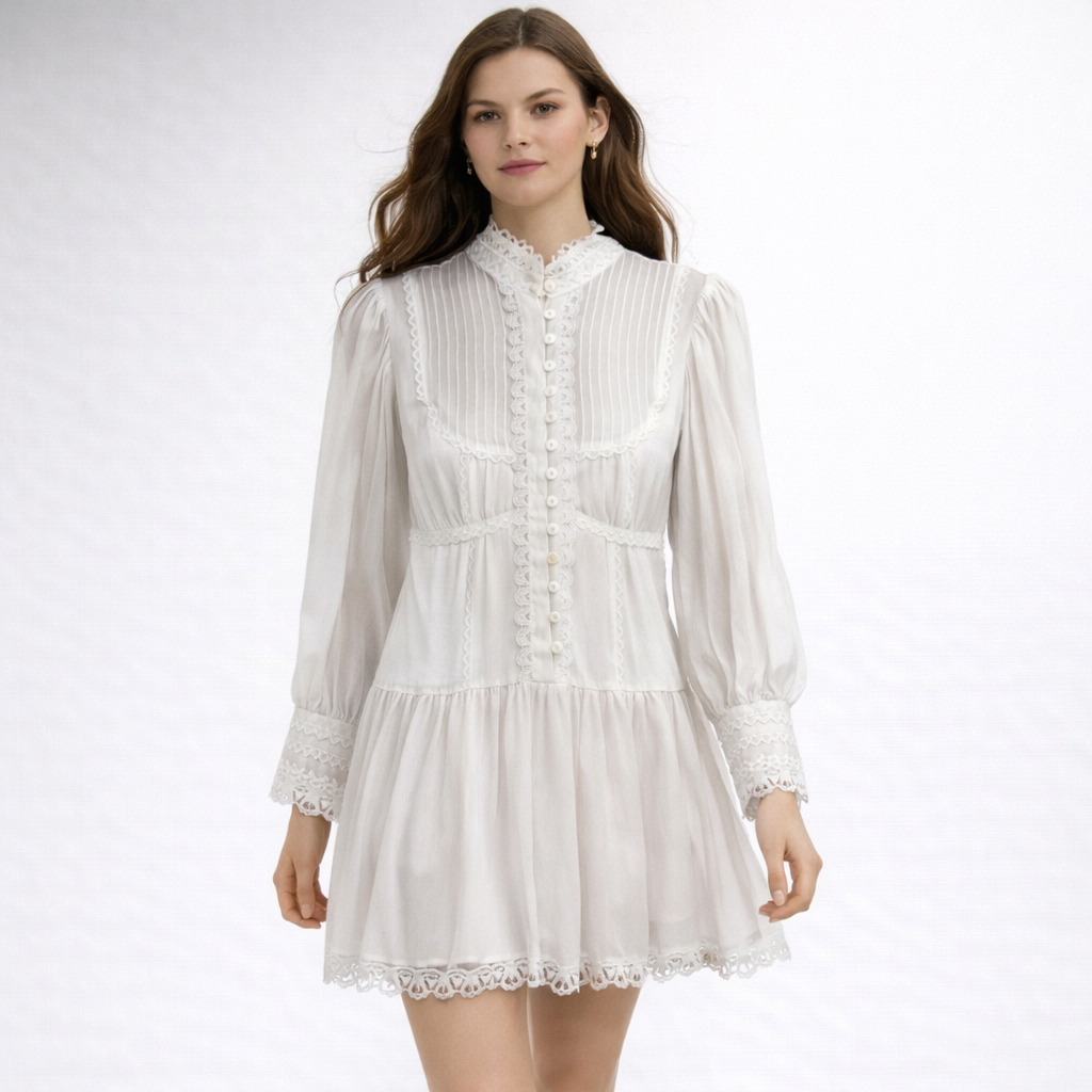 High Neck Pintuck Mini Dress