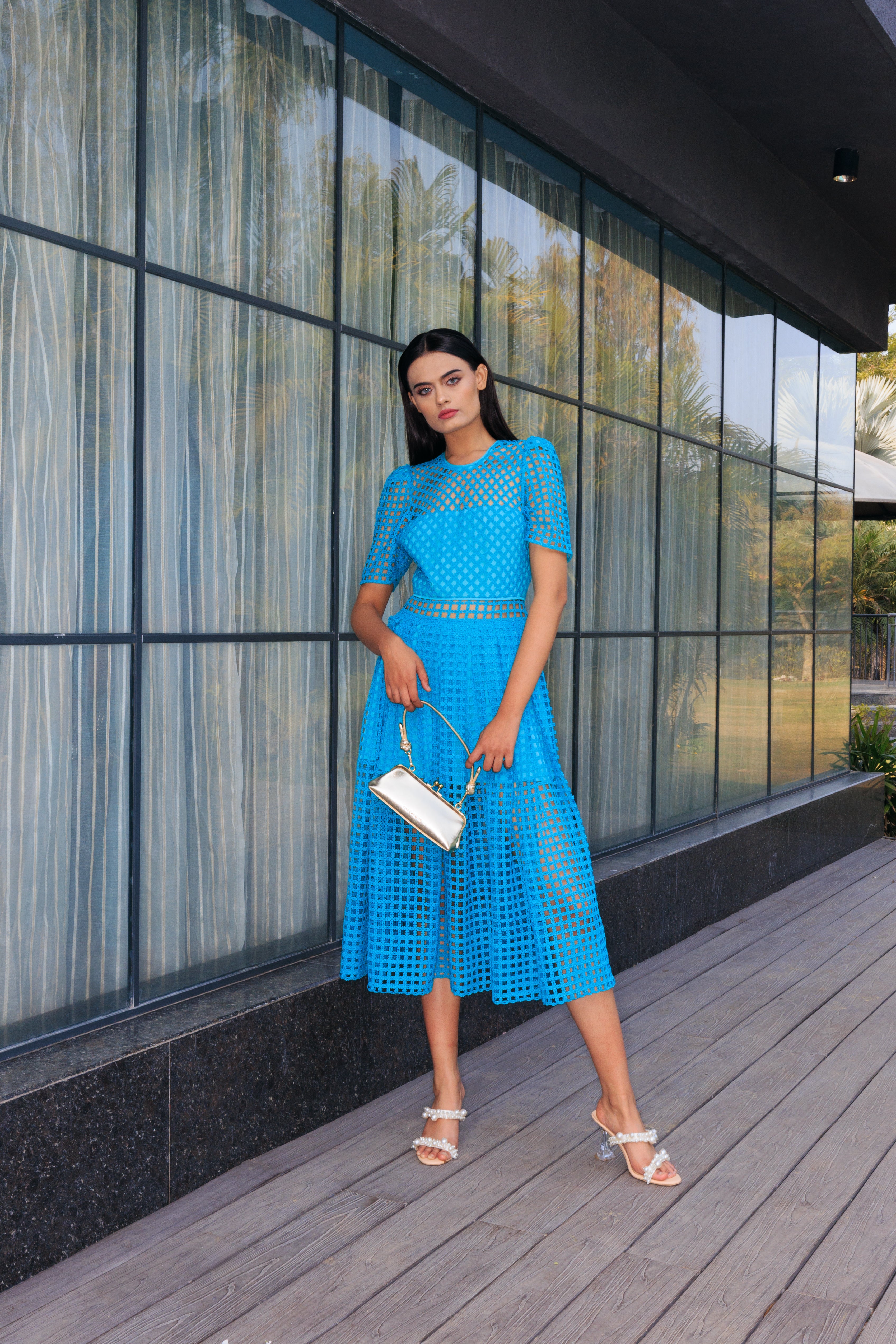Azure Mesh Lace Dress