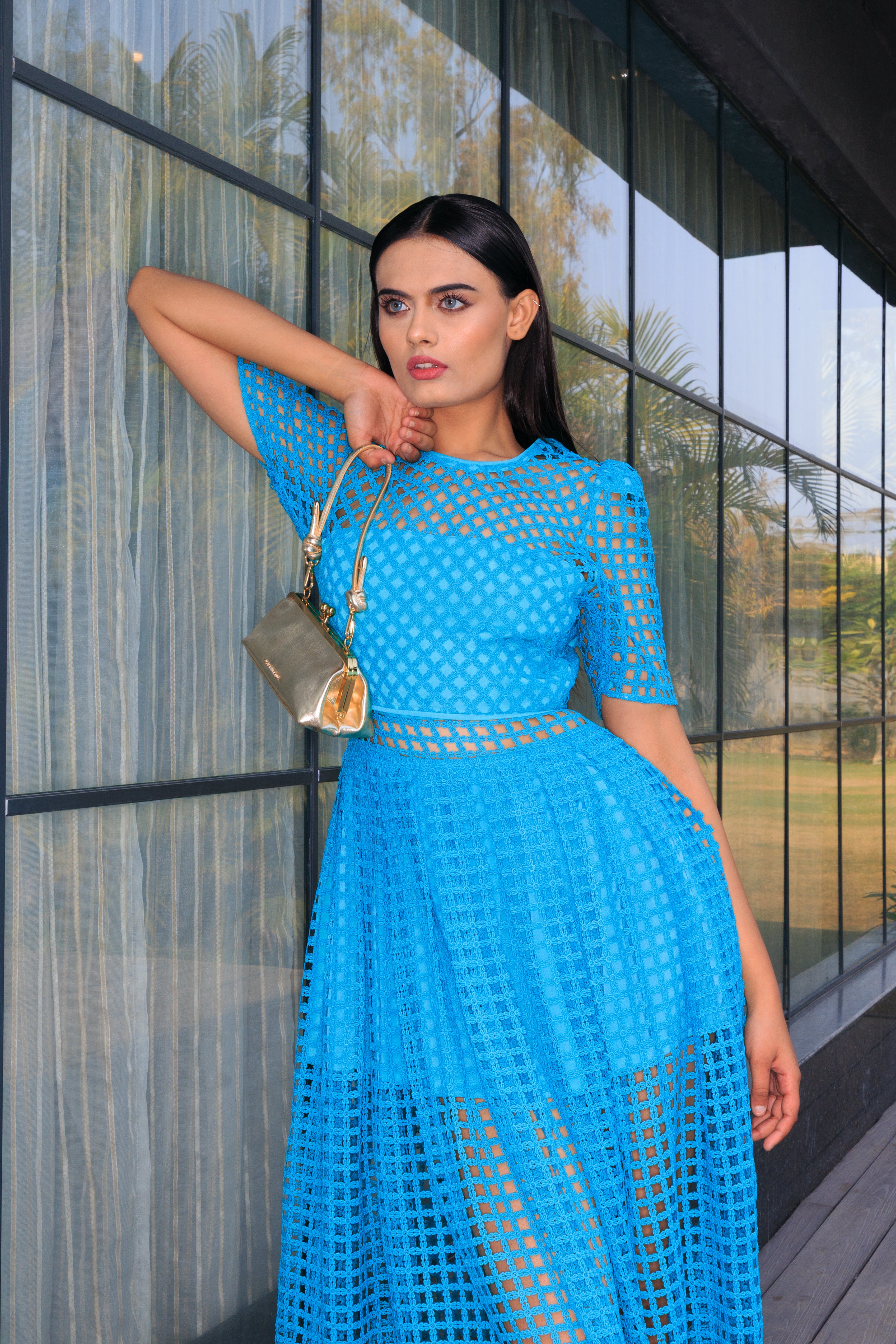 Azure Mesh Lace Dress