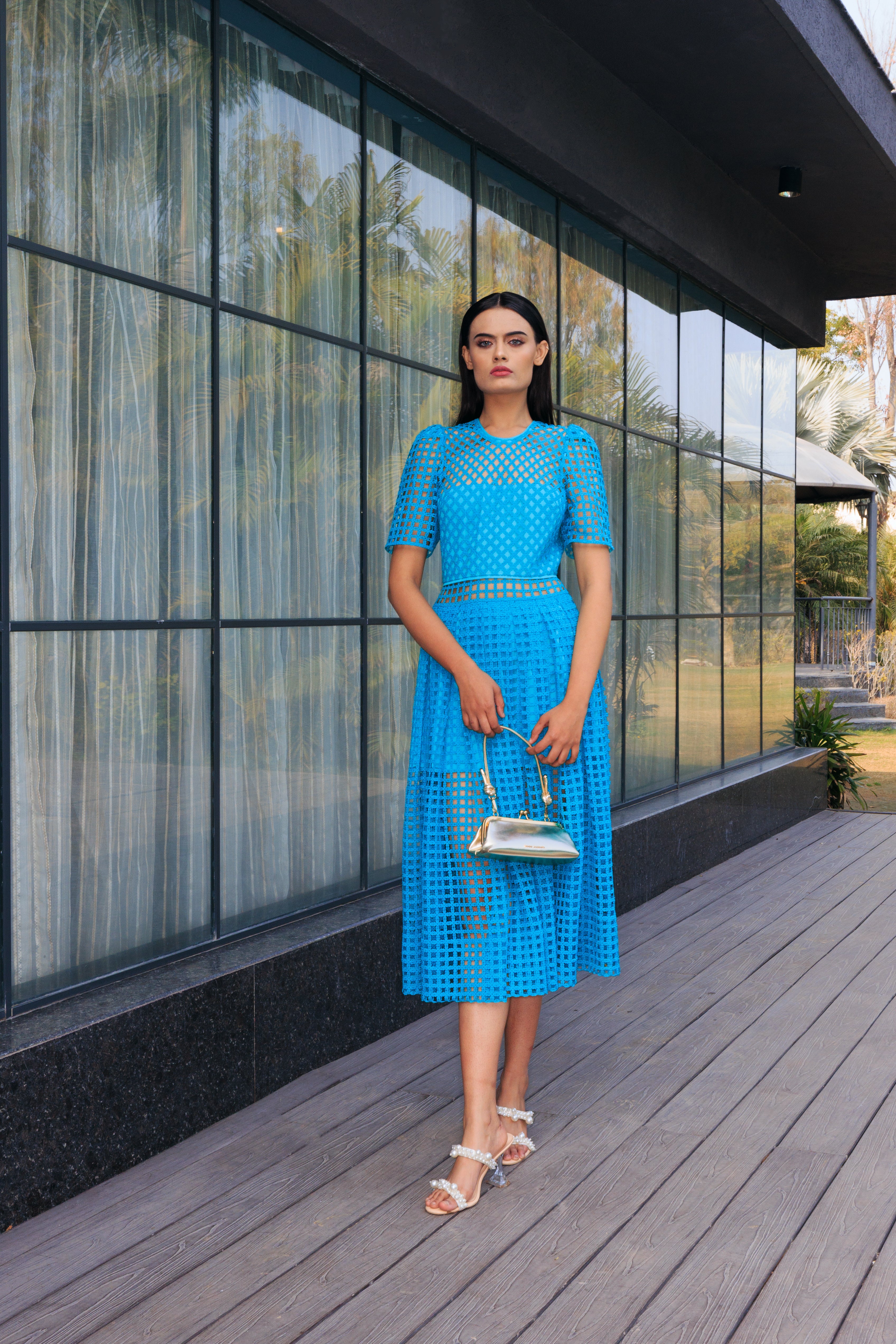 Azure Mesh Lace Dress