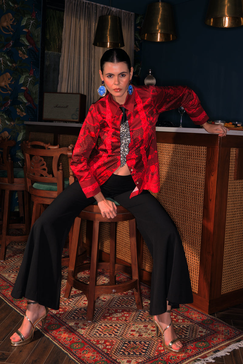 Rouge Lace Shirt Set