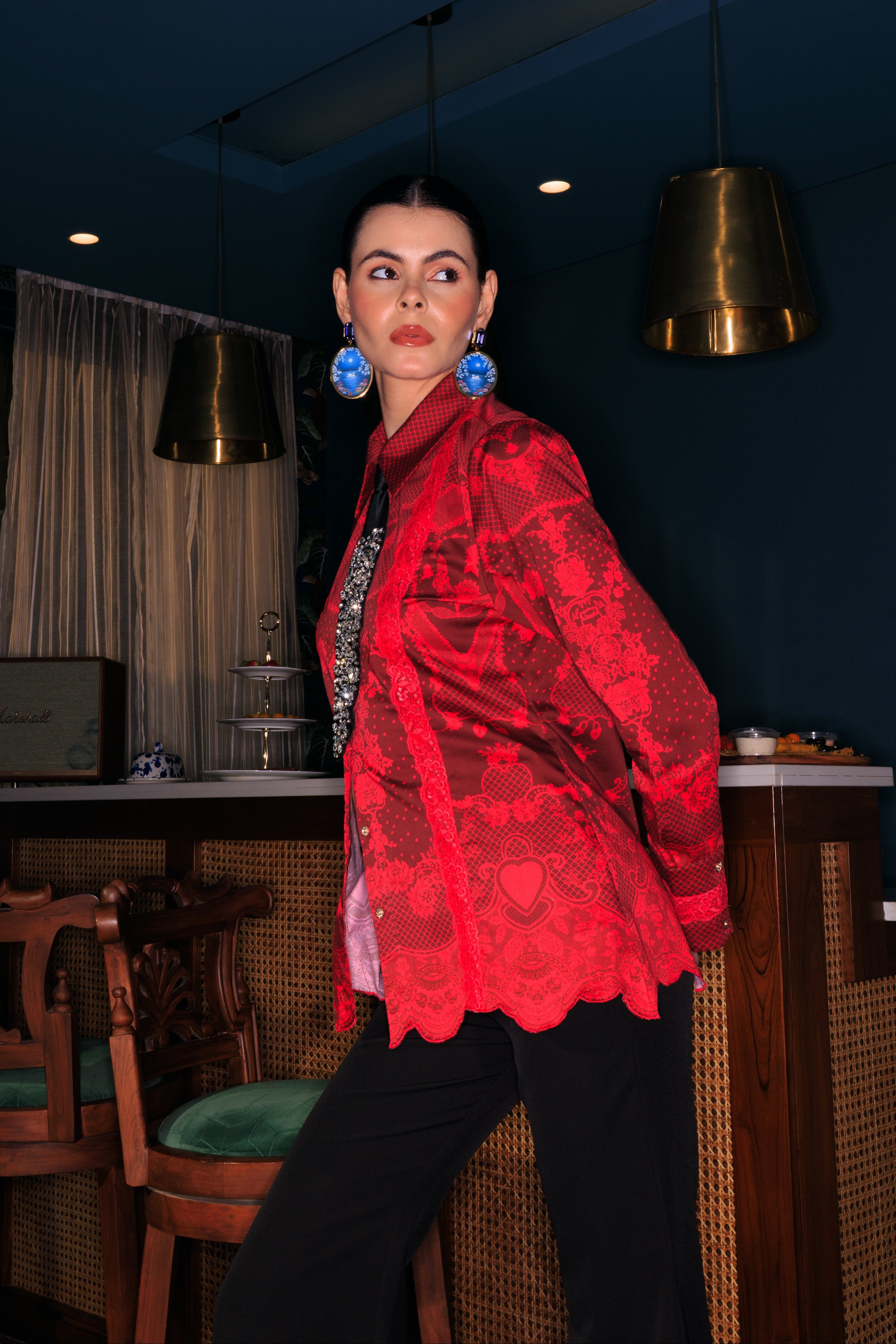 ROUGE LACE SHIRT SET