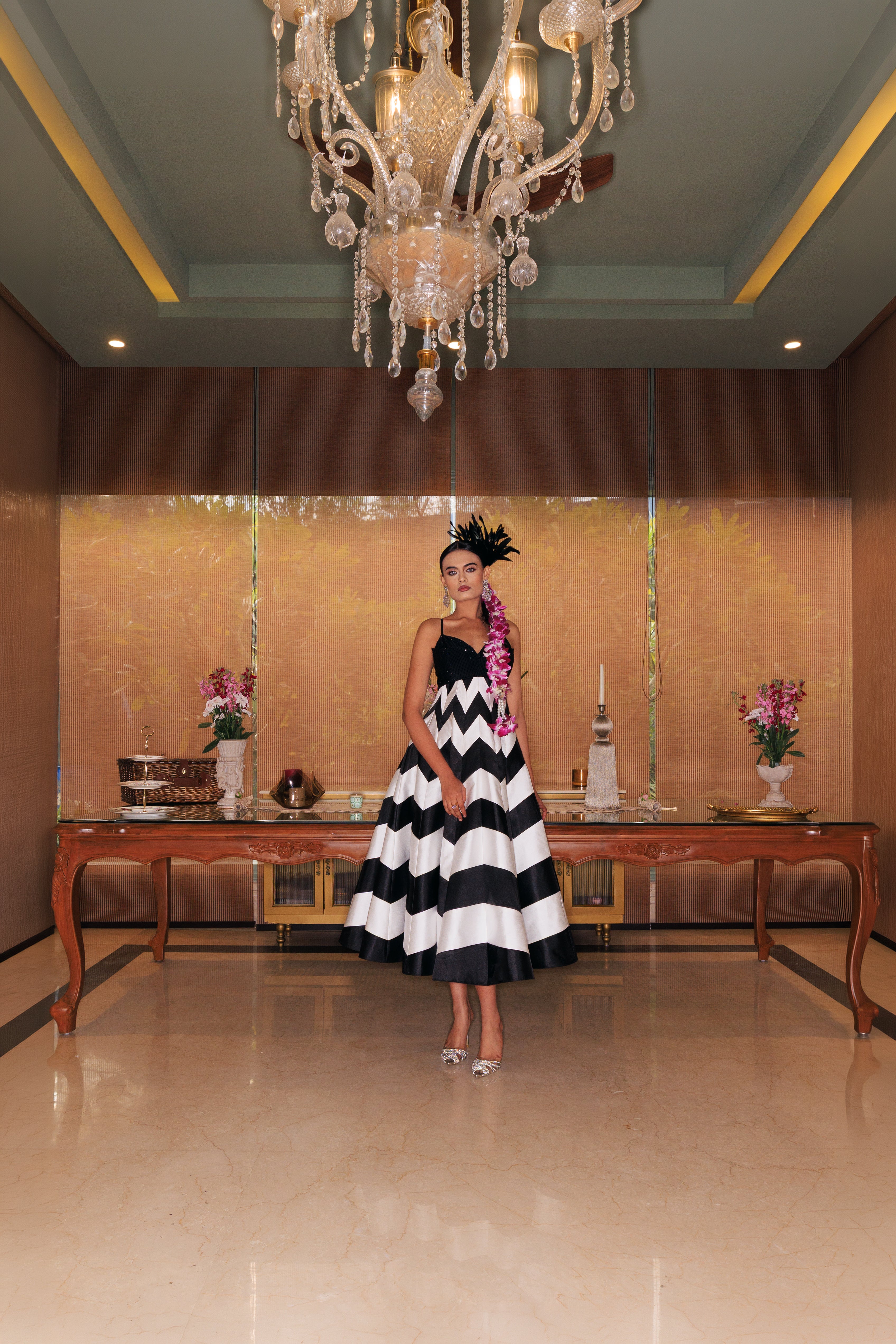 CHEVERON SILK GOWN
