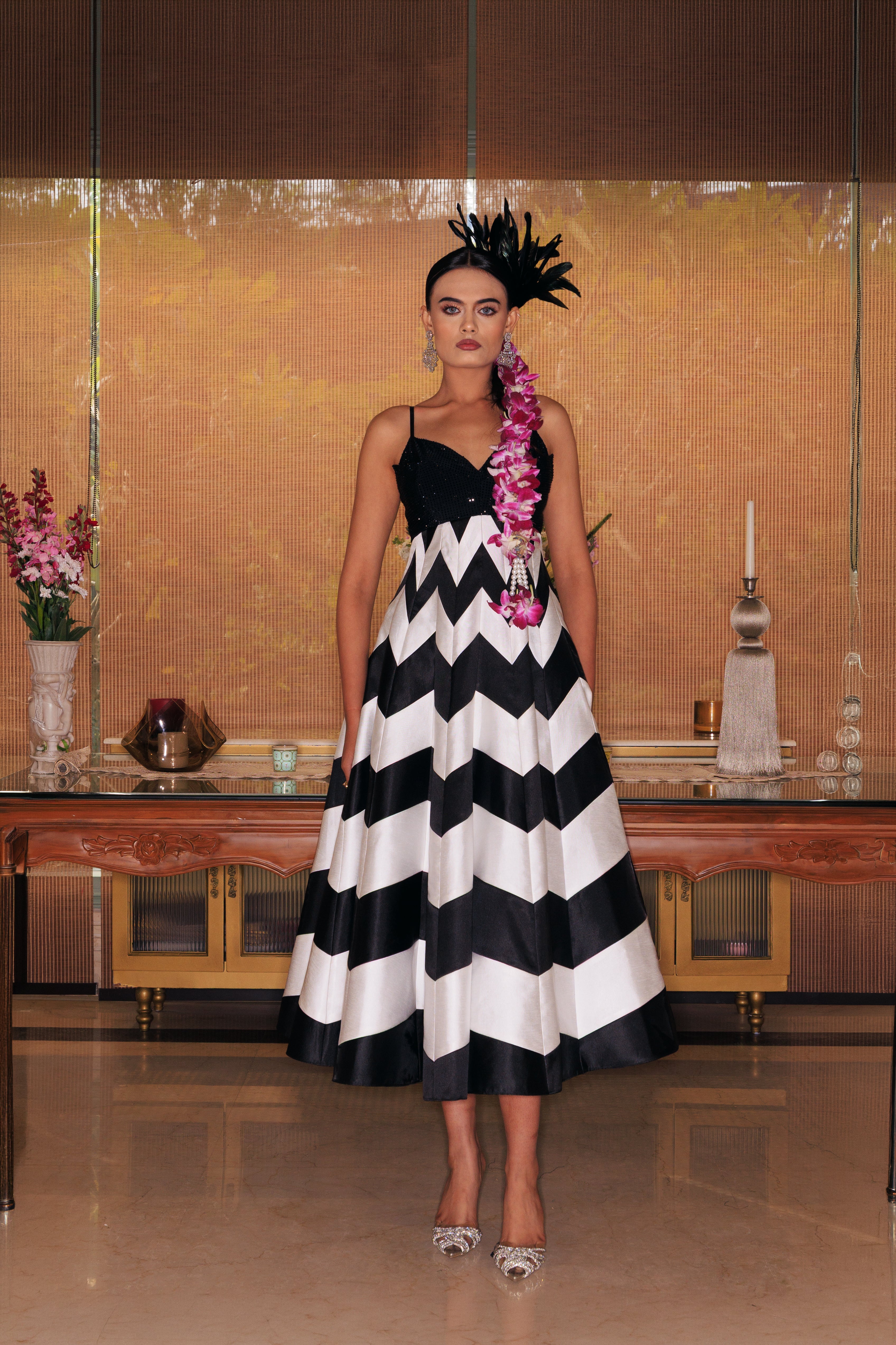 CHEVERON SILK GOWN
