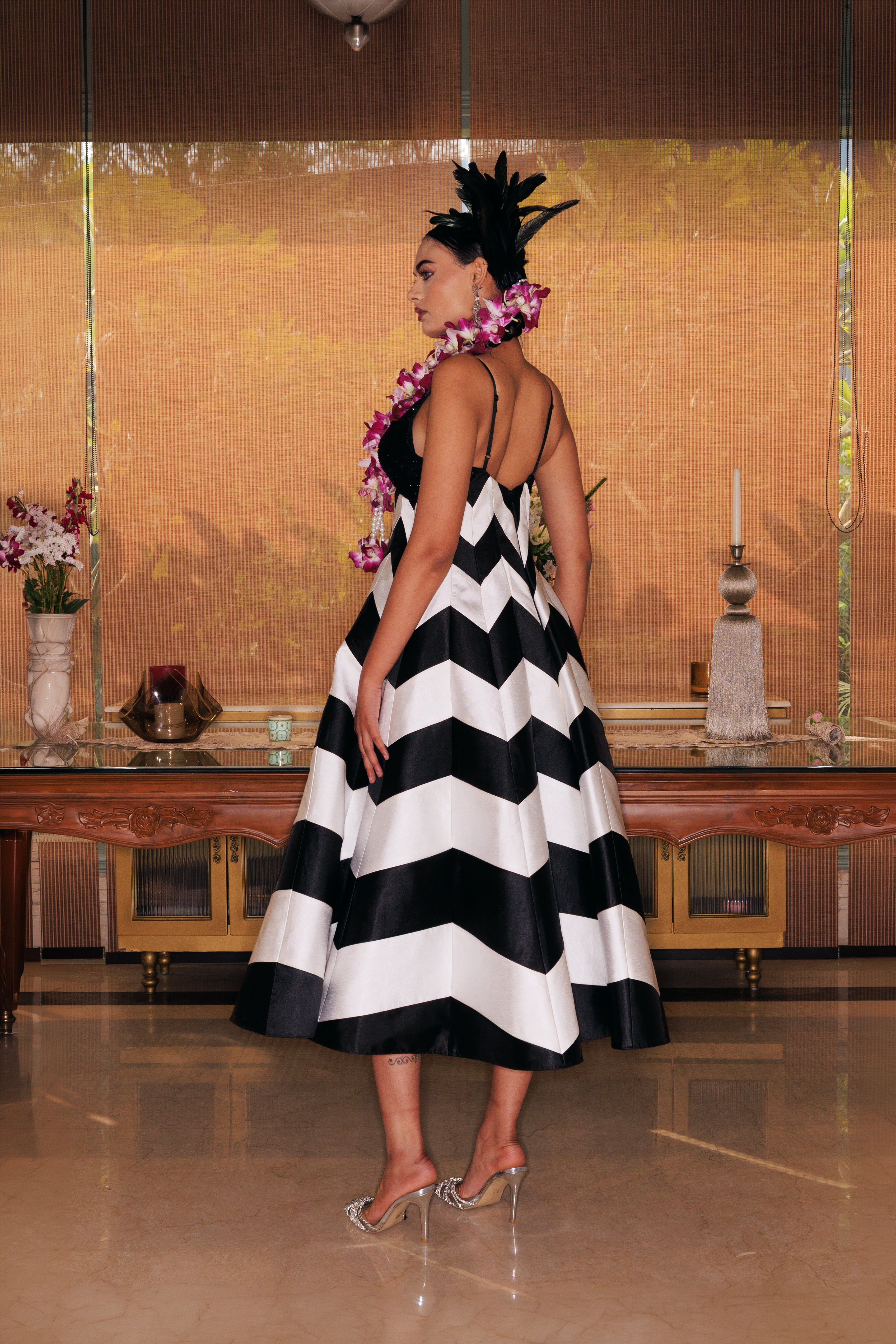 CHEVERON SILK GOWN