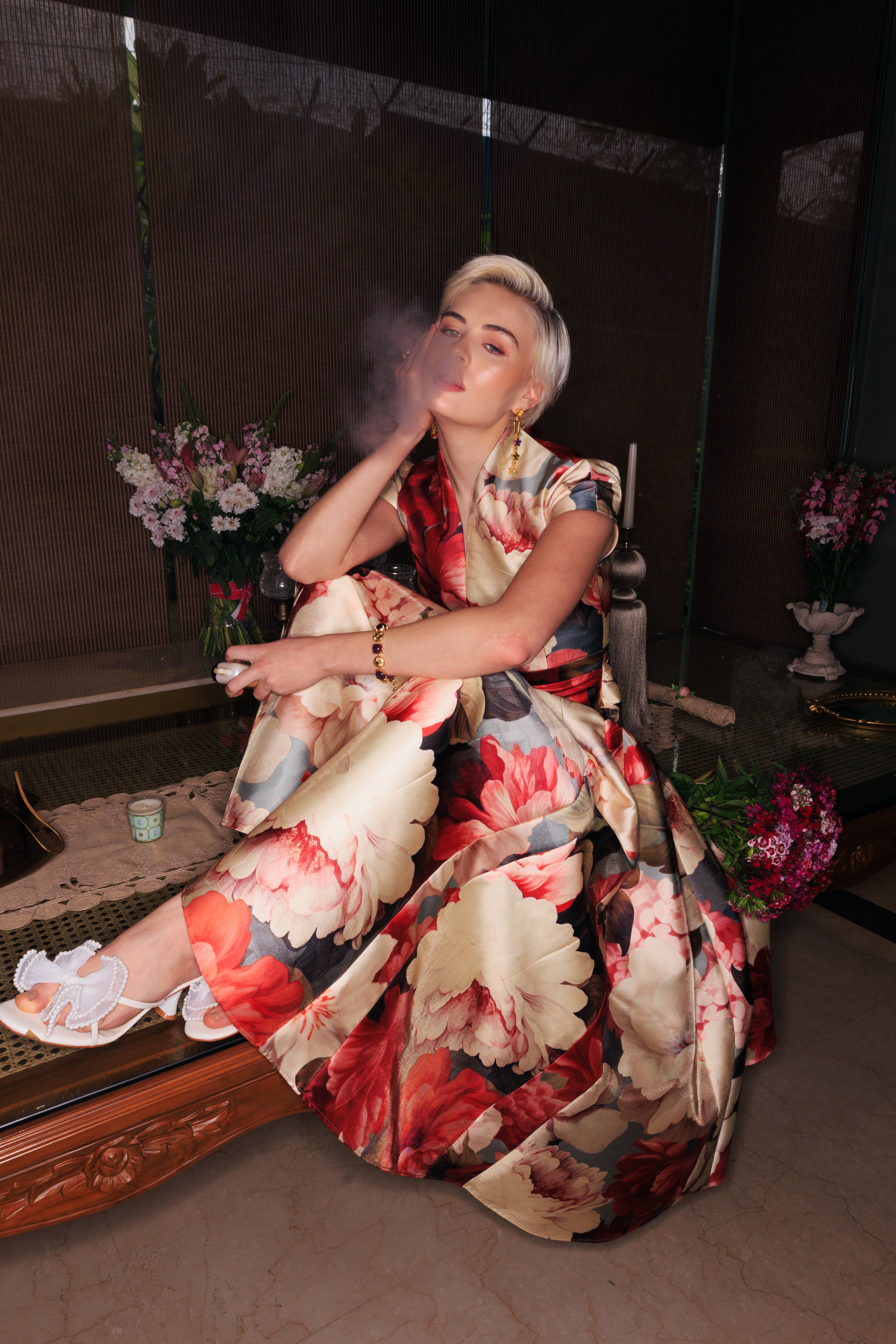 SOFT FLORAL FLARE GOWN