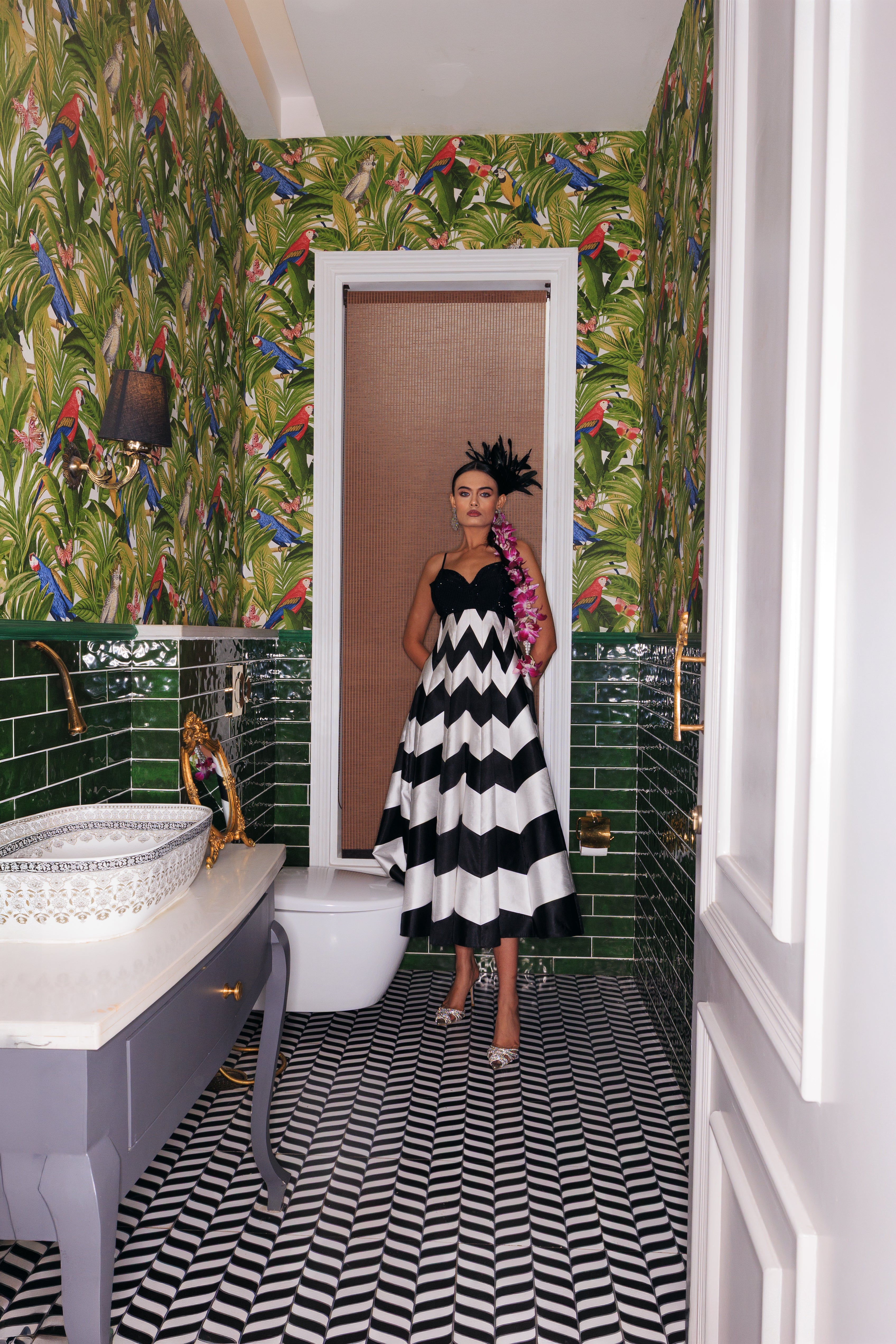 CHEVERON SILK GOWN