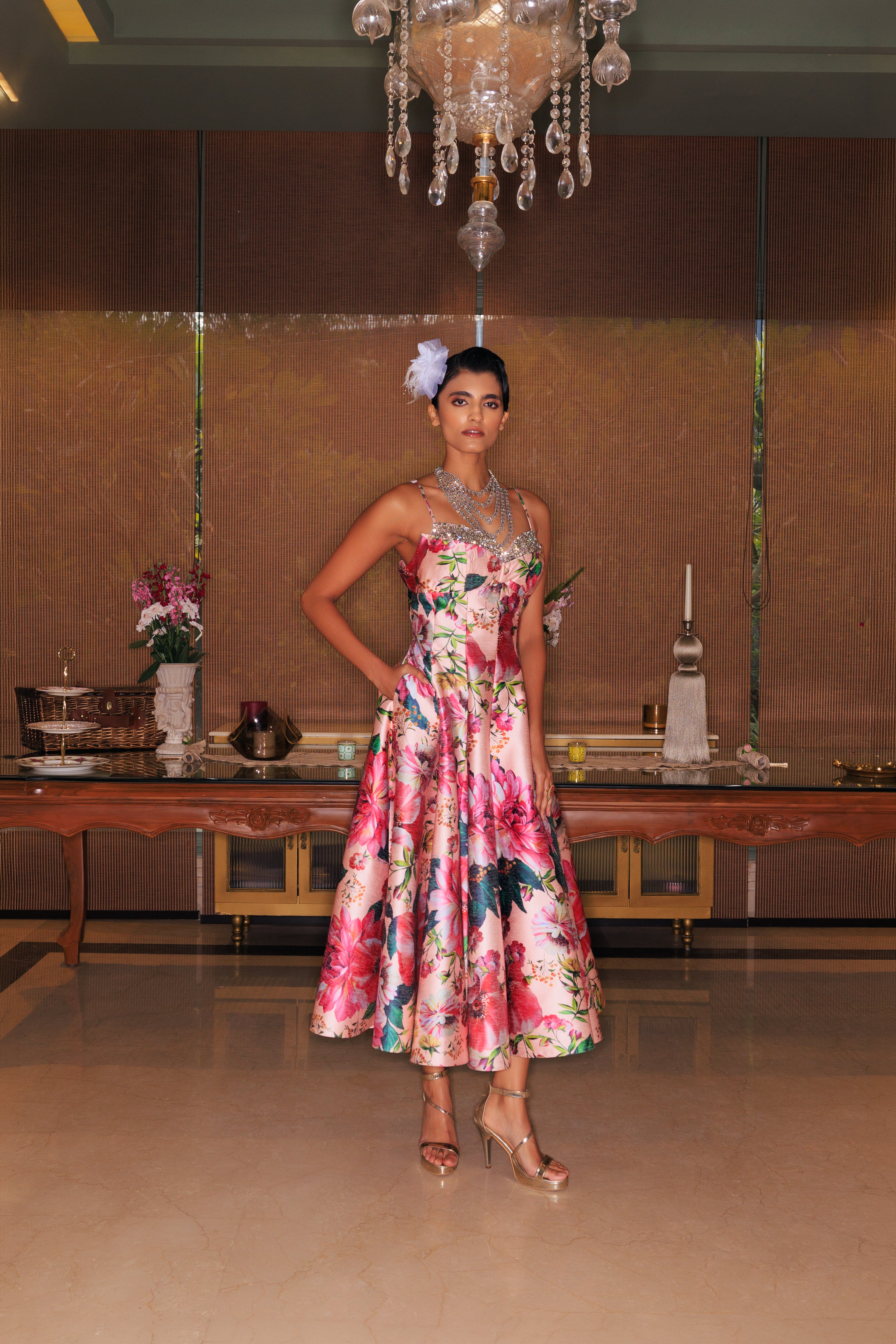 PINK FLORAL CORSET GOWN