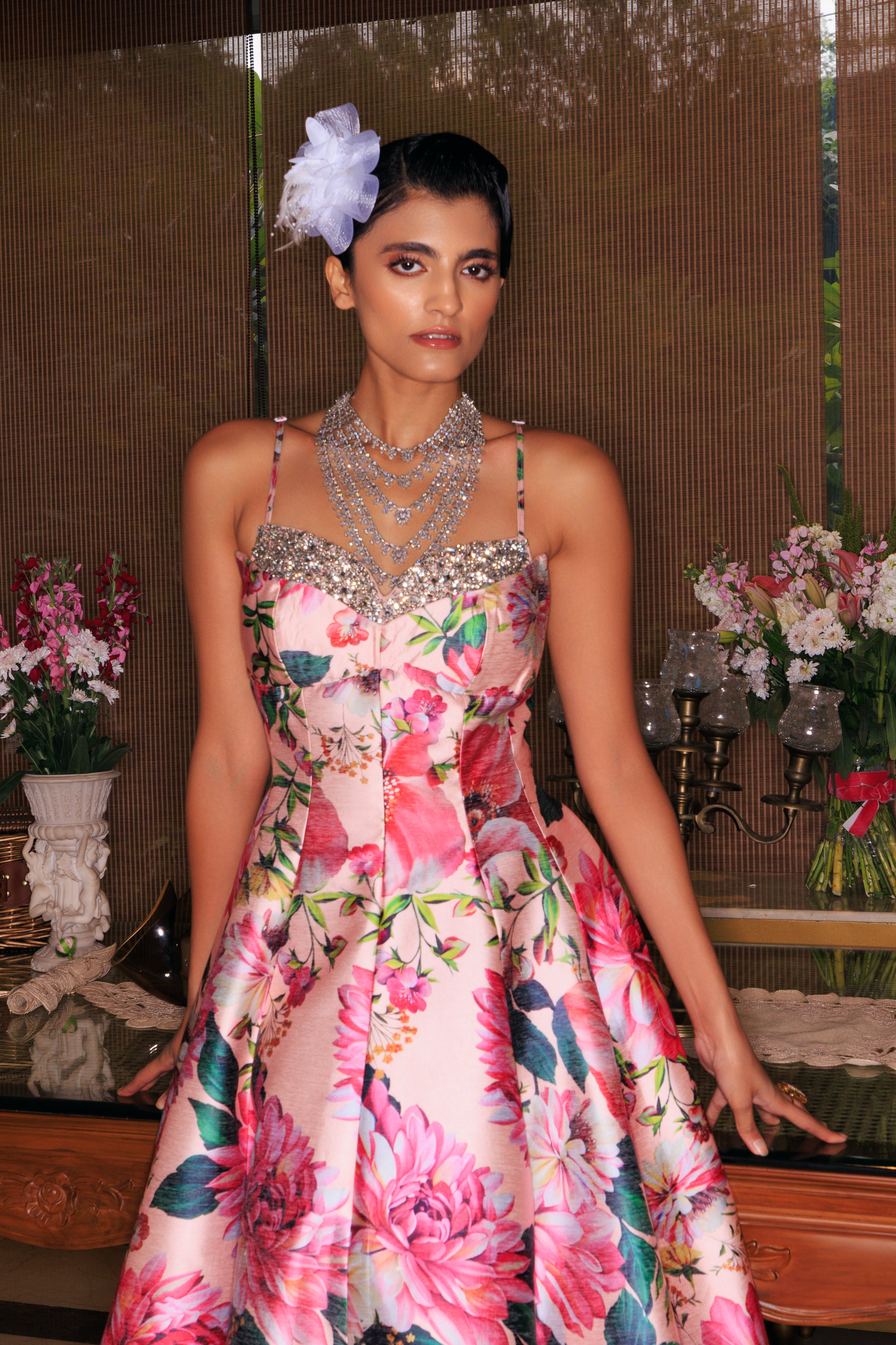 PINK FLORAL CORSET GOWN