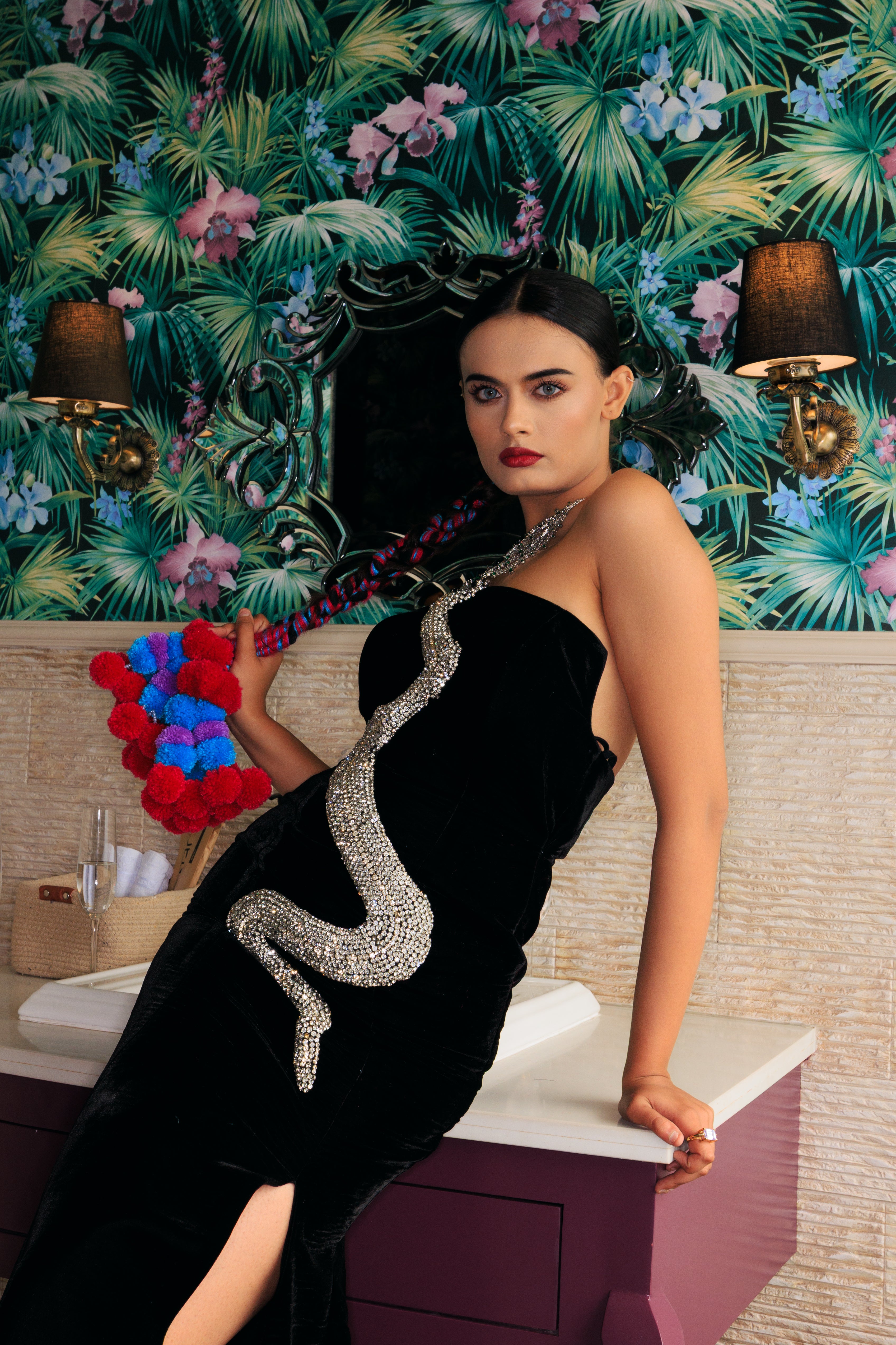 SERPENT VELVET SLIT GOWN
