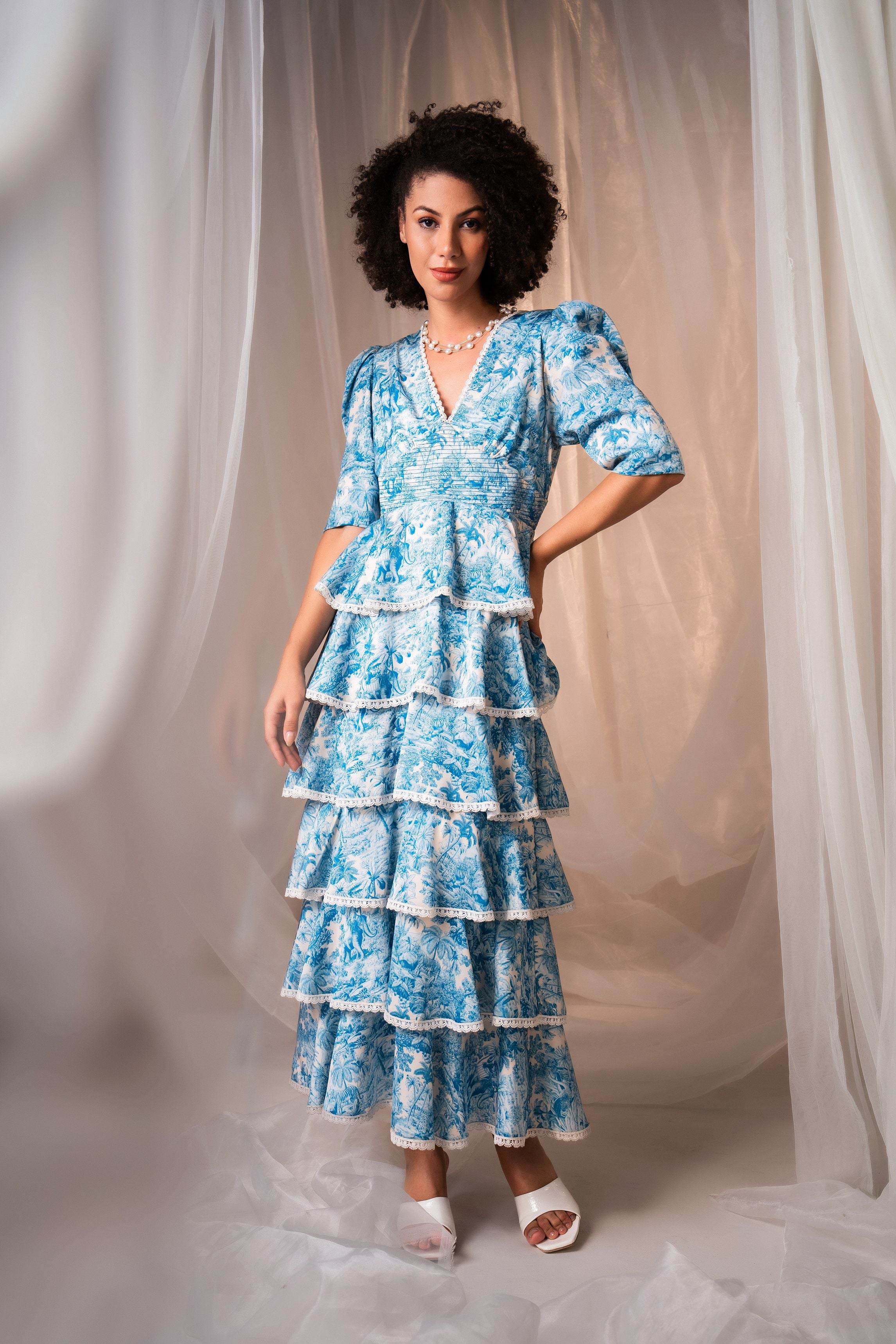 The Blue Forest Tiered Midi Dress