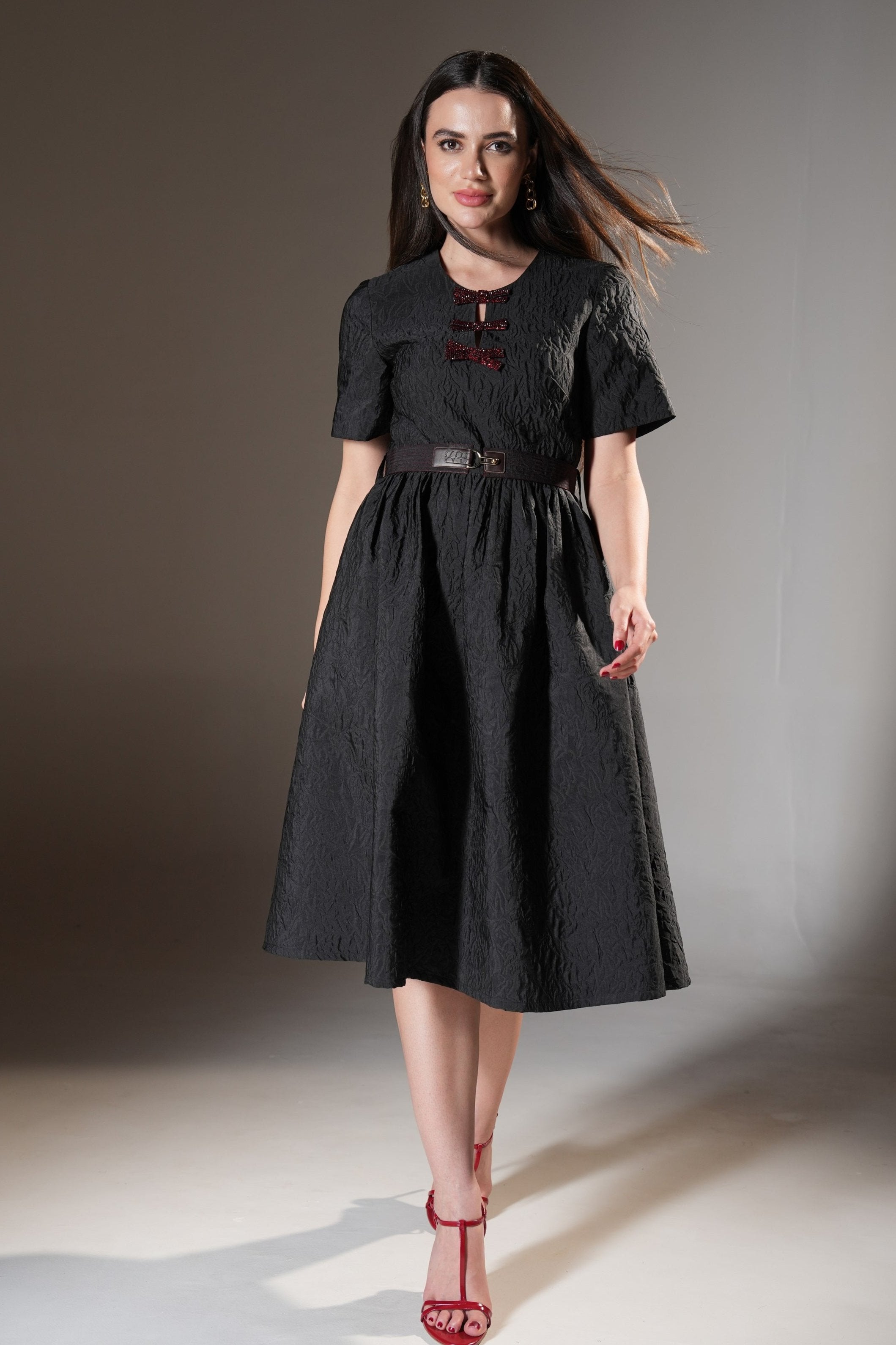 The Black Jacquard Bow Dress