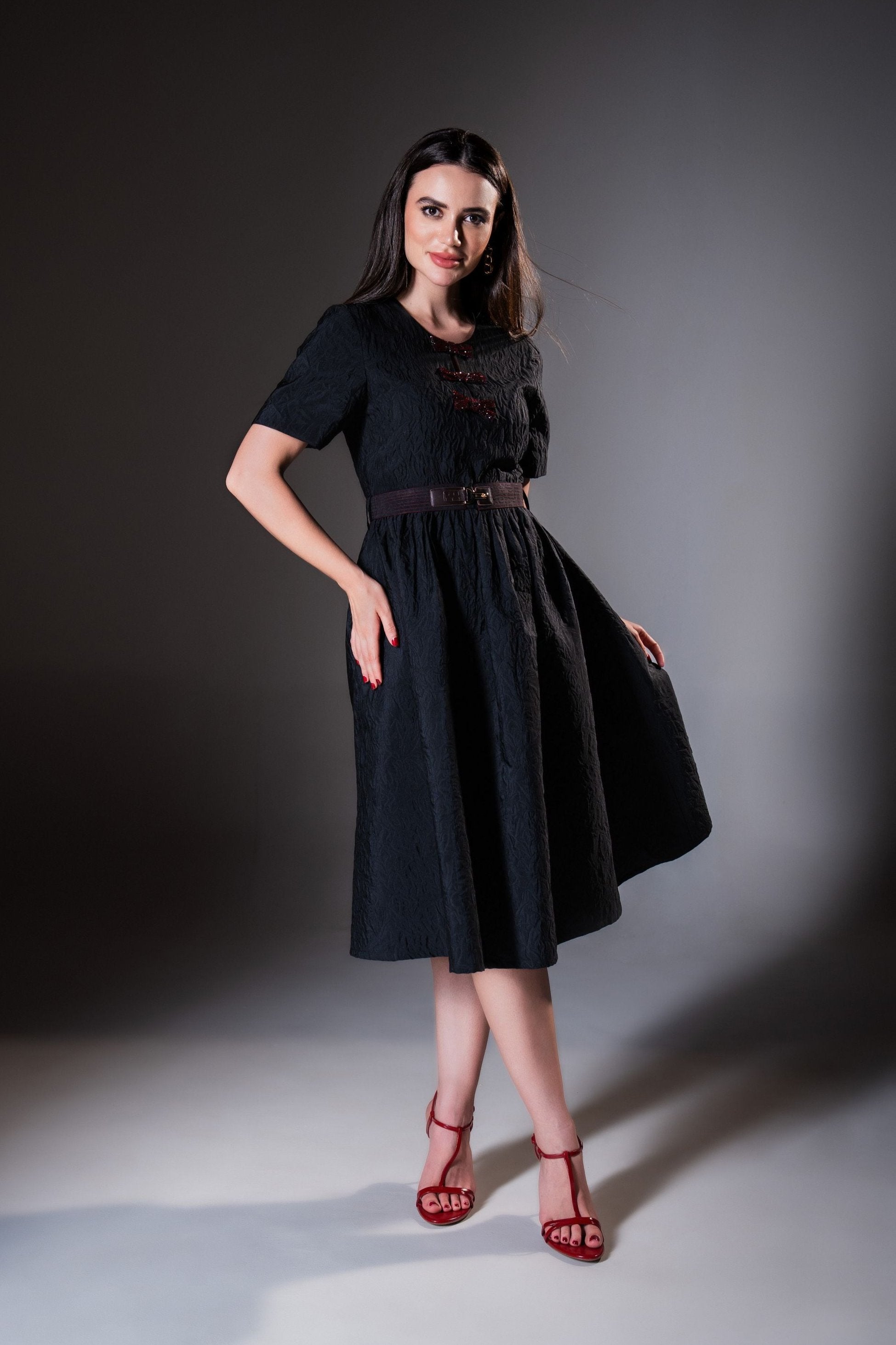 The Black Jacquard Bow Dress