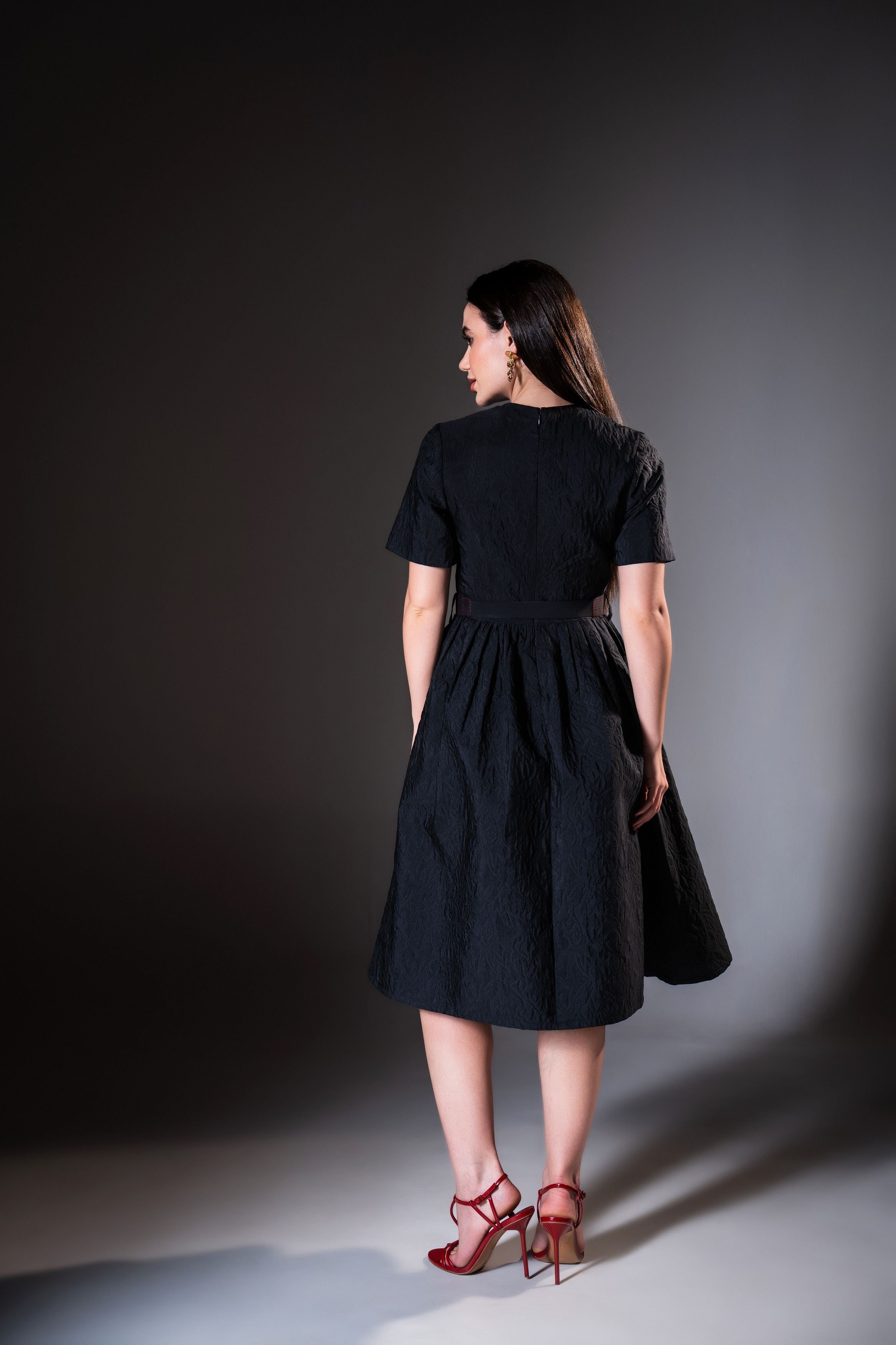 The Black Jacquard Bow Dress