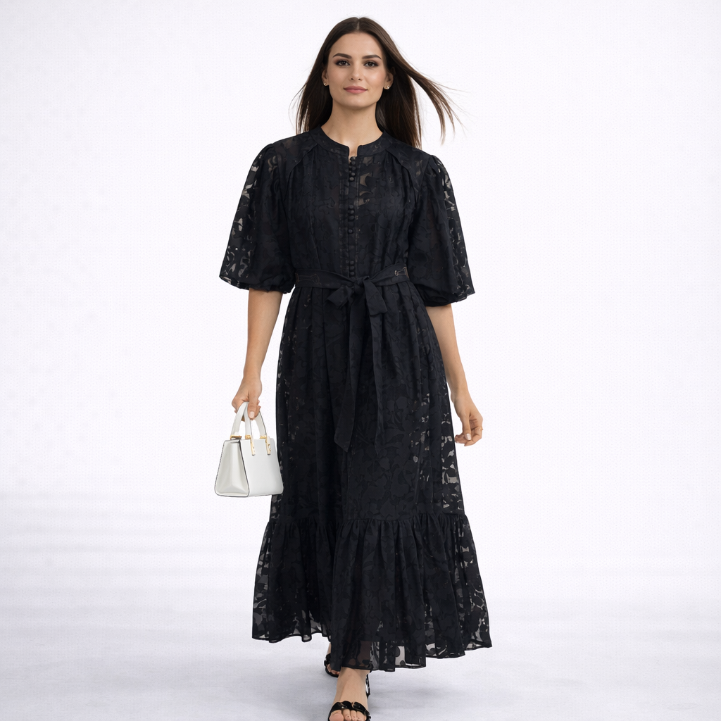 Black Mesh Lace Long Dress