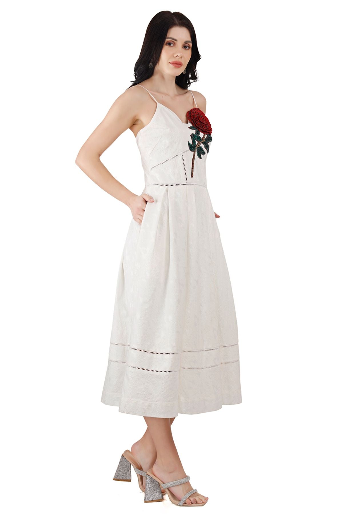 White Silk Jacquard Midi Dress