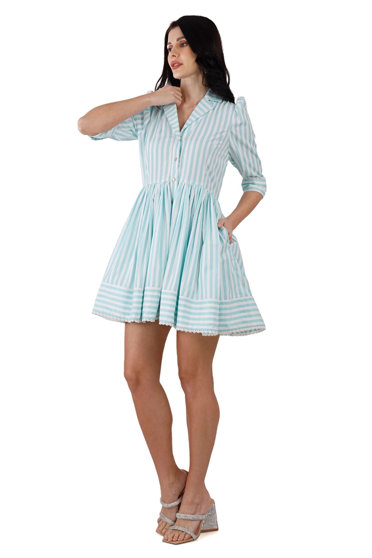 Blue & White Stripe A-Line Mini Dress