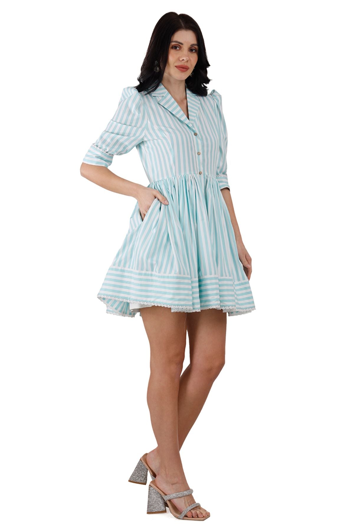 Blue & White Stripe A-Line Mini Dress