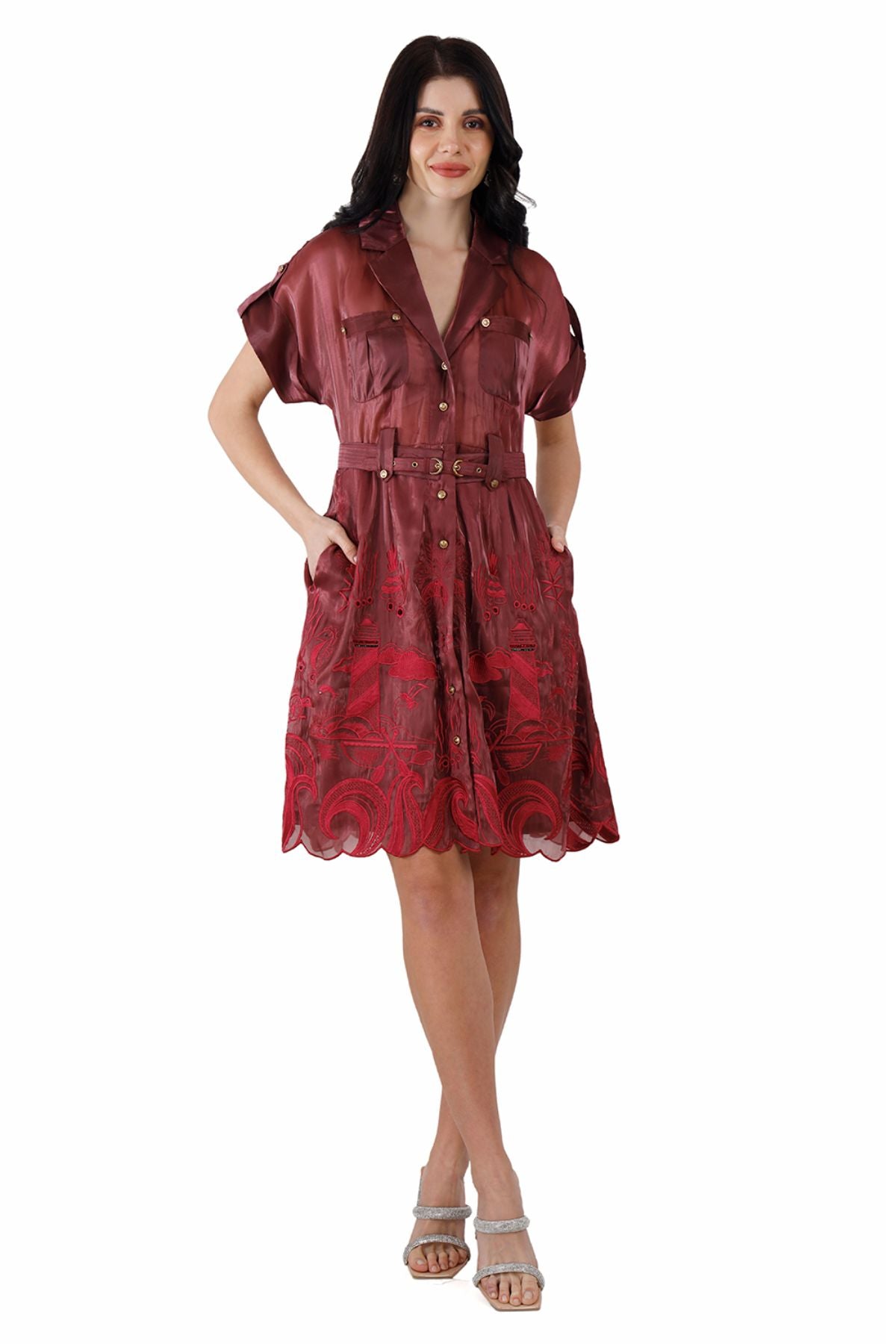 Wine Silk Organza Ocean Dress