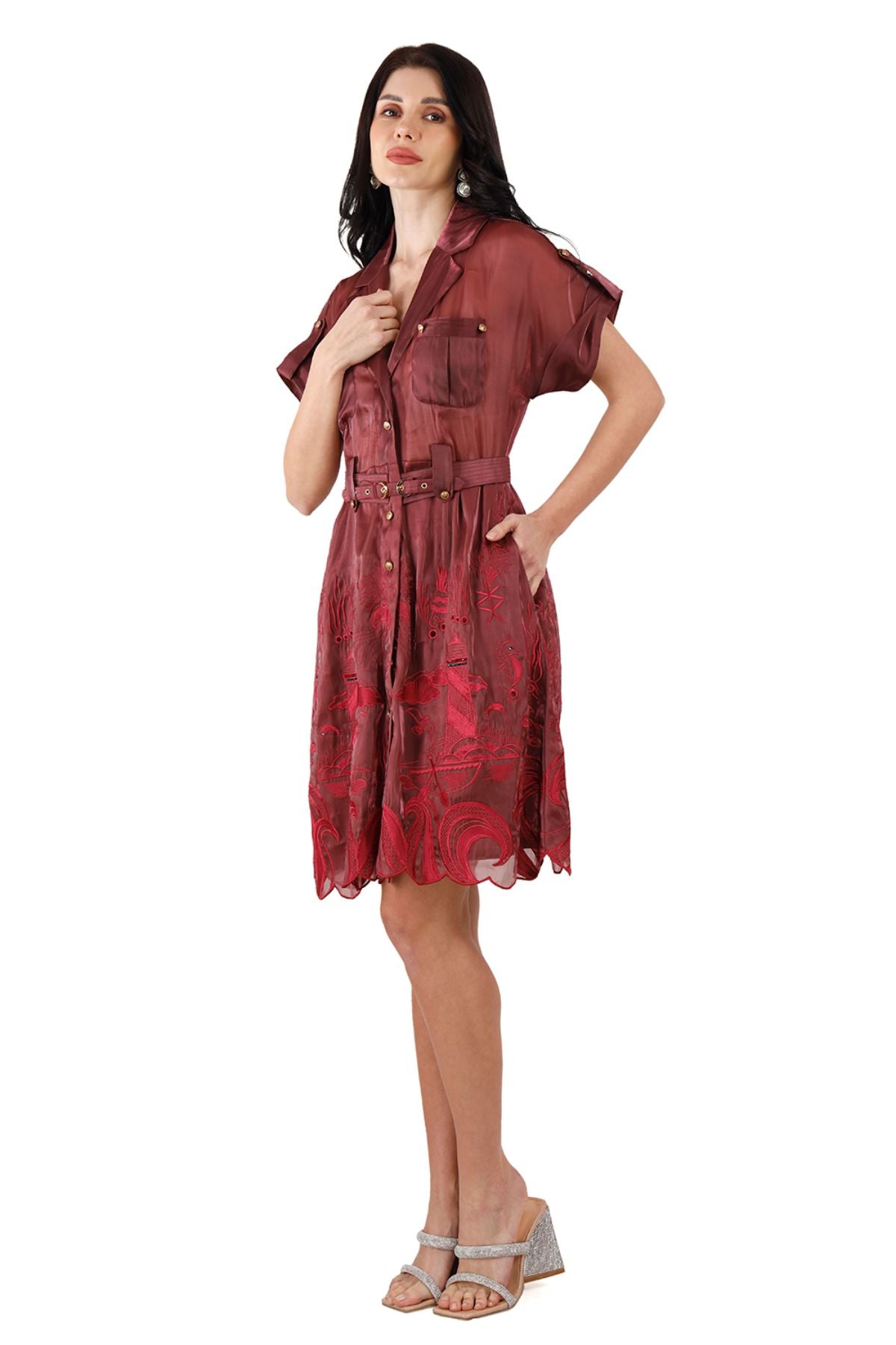 Wine Silk Organza Ocean Dress