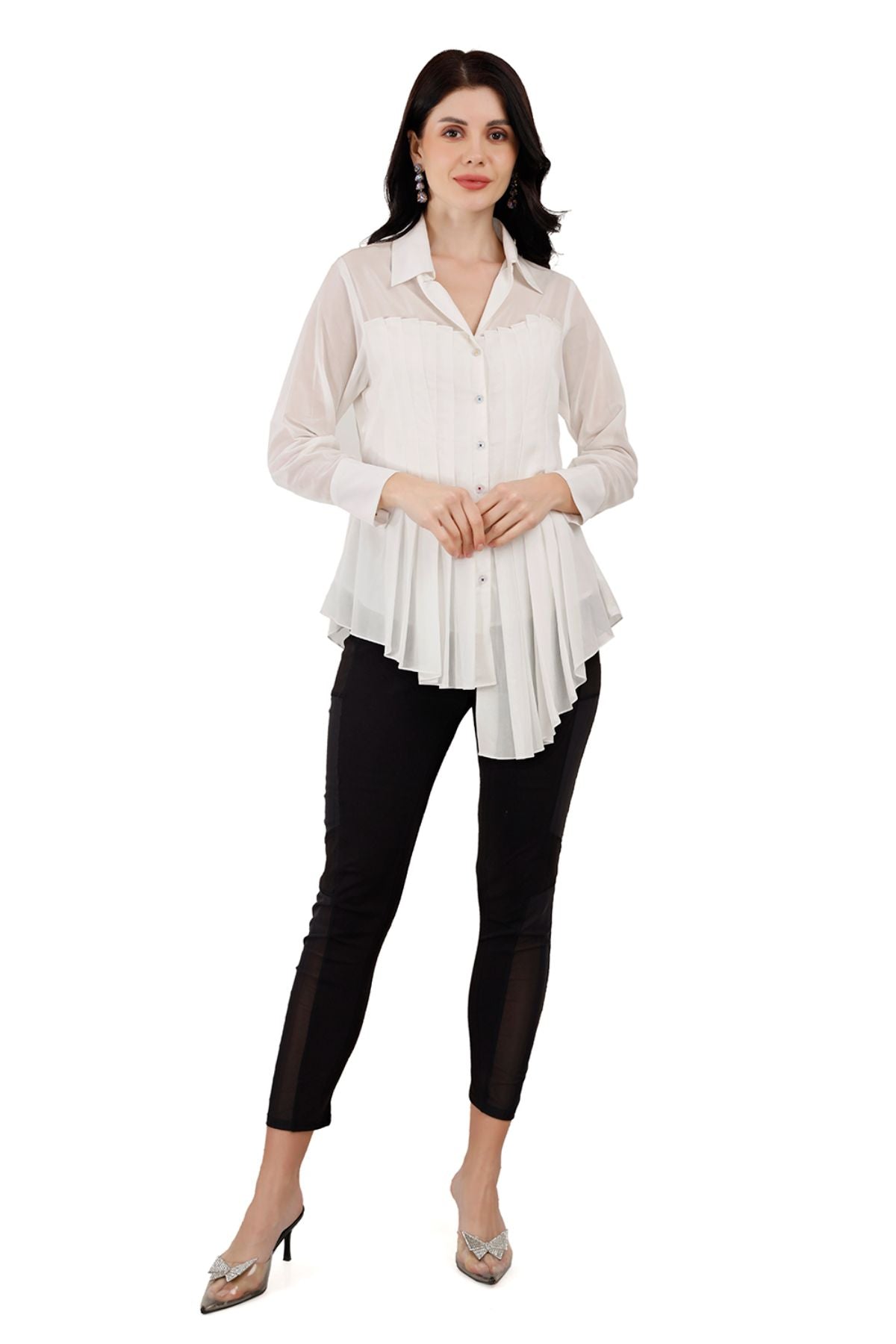 White Box Pleated Asymmetric Shirt