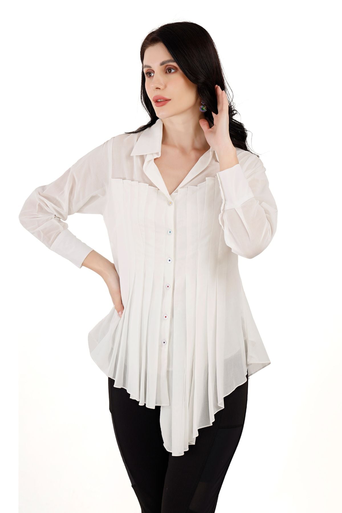 White Box Pleated Asymmetric Shirt