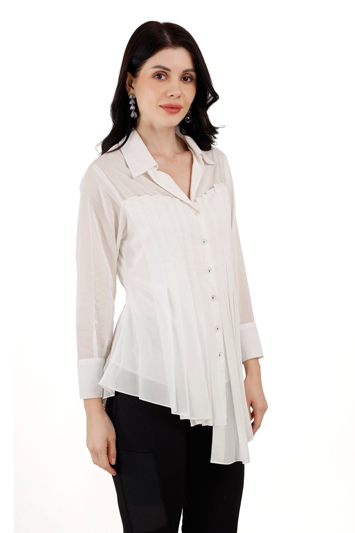 White Box Pleated Asymmetric Shirt