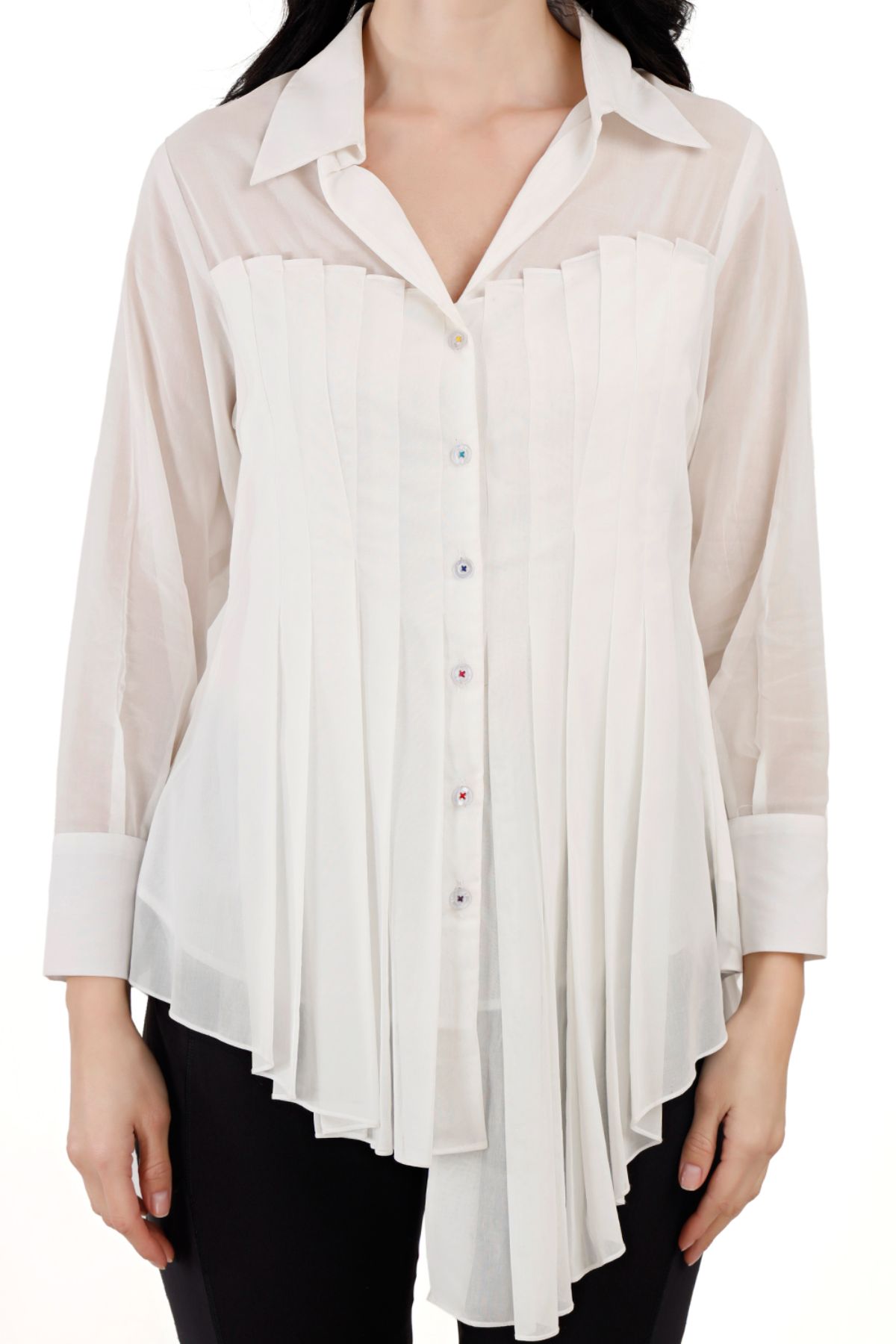 White Box Pleated Asymmetric Shirt