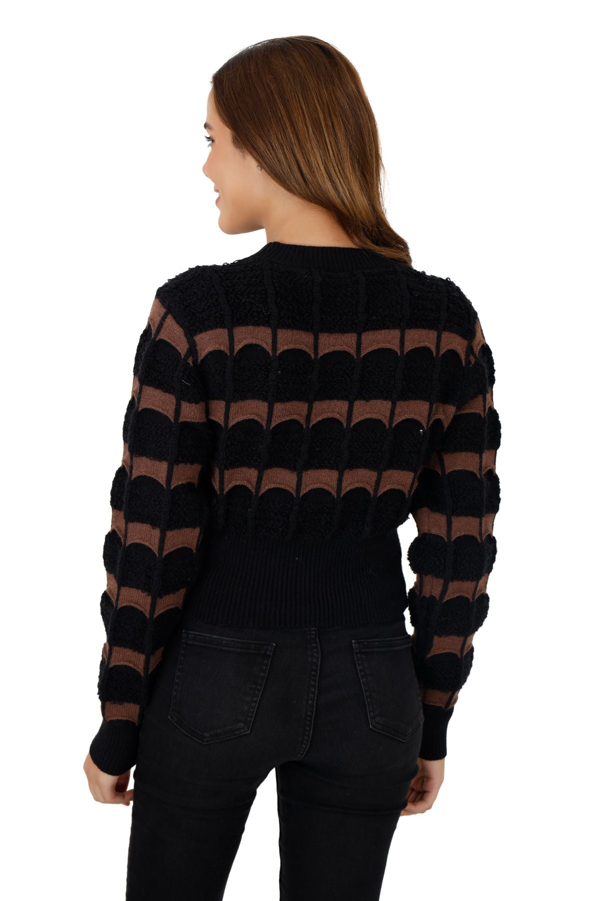 Embellished Knitted Crop Jumper - Black & Brown