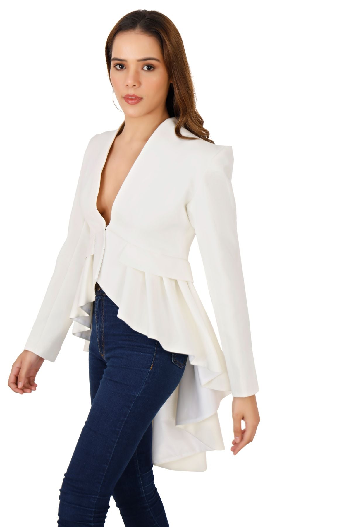 White Hi Low Peplum Tailcoat