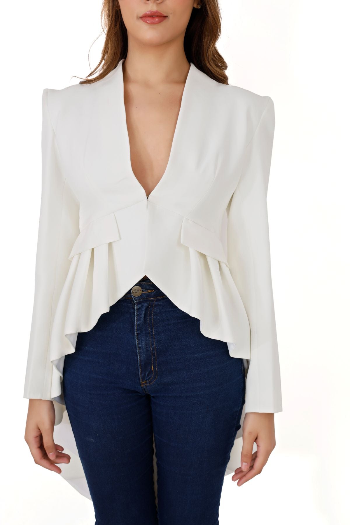 White Hi Low Peplum Tailcoat