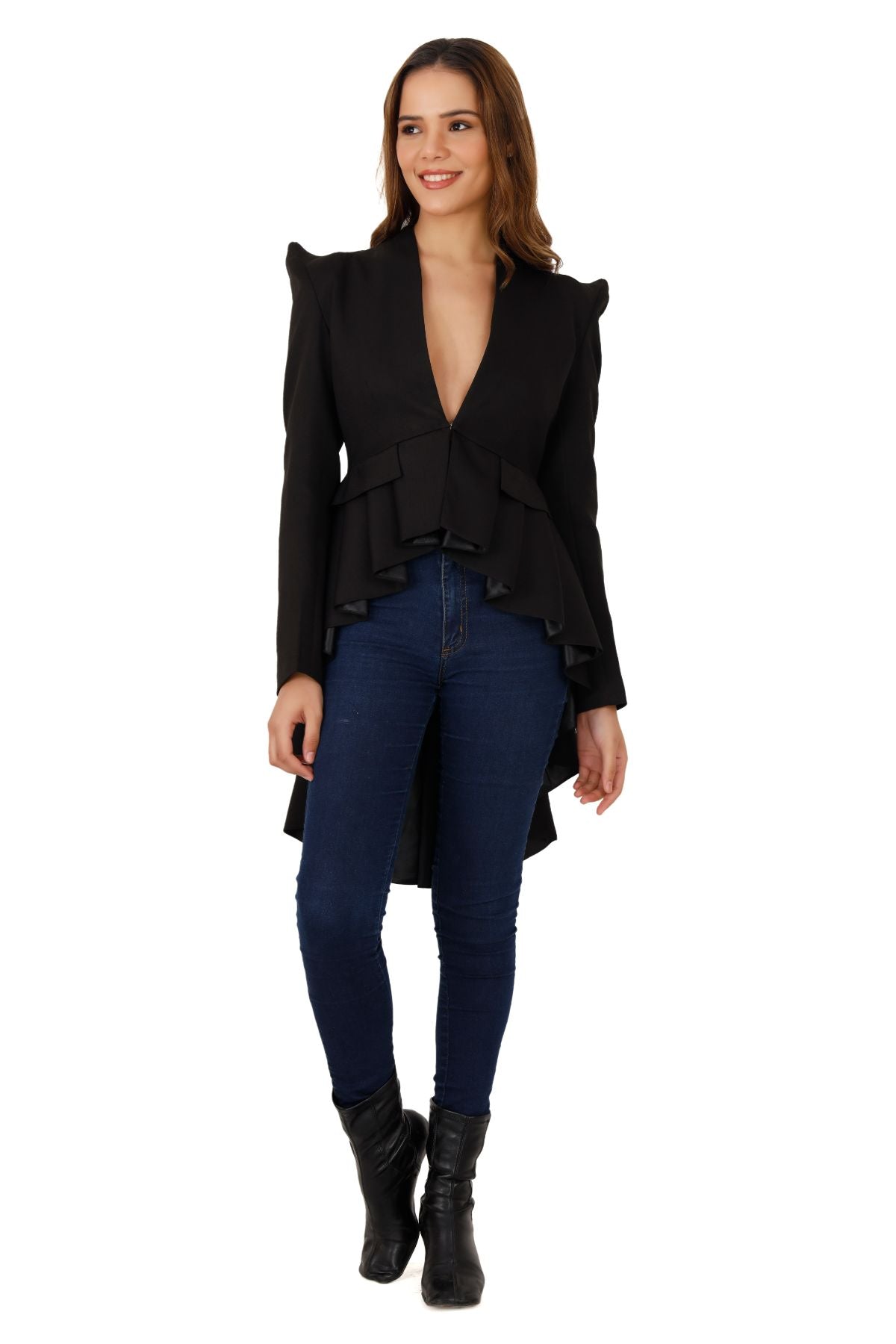 Black Hi Low Peplum Tailcoat