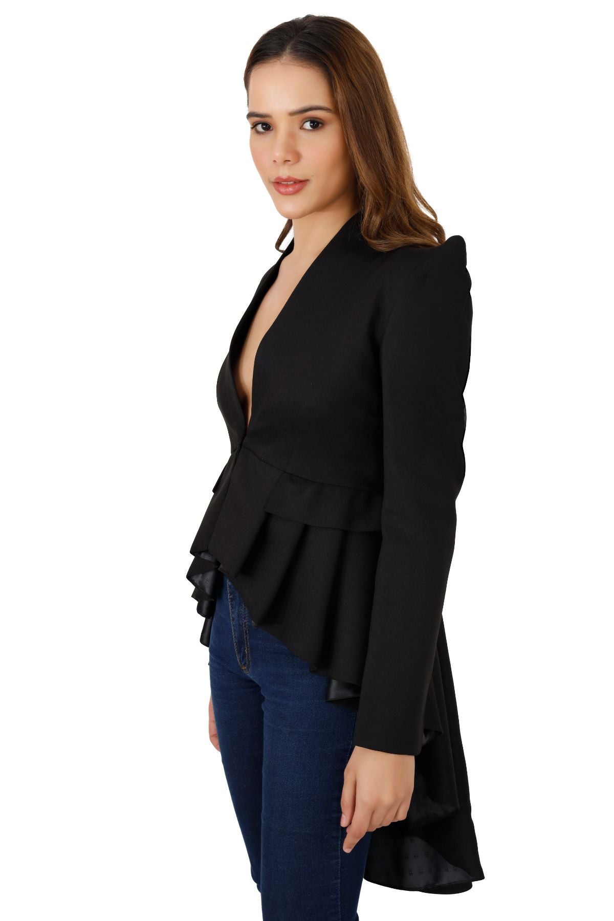 Black Hi Low Peplum Tailcoat