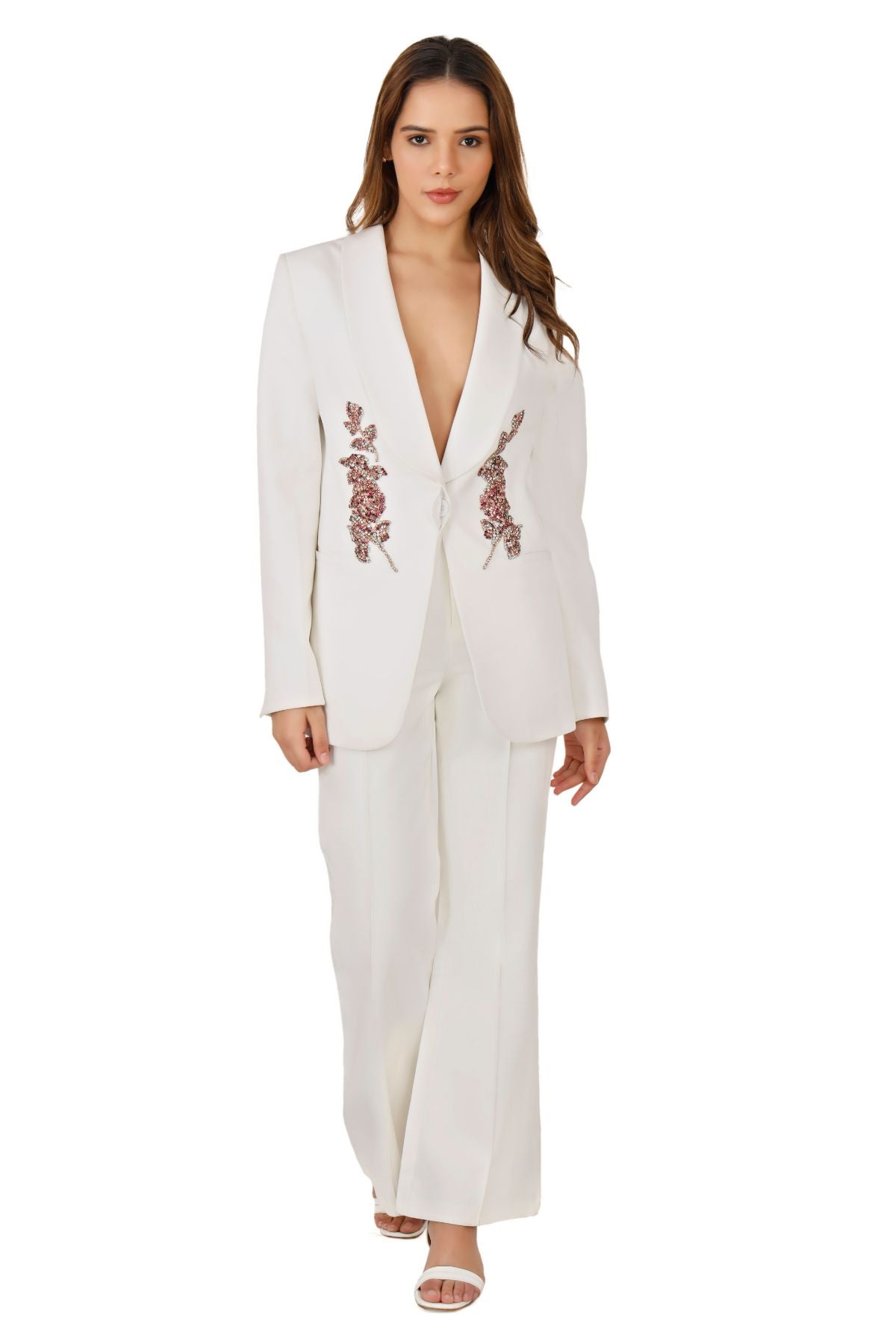 White Blazer with Embroidery